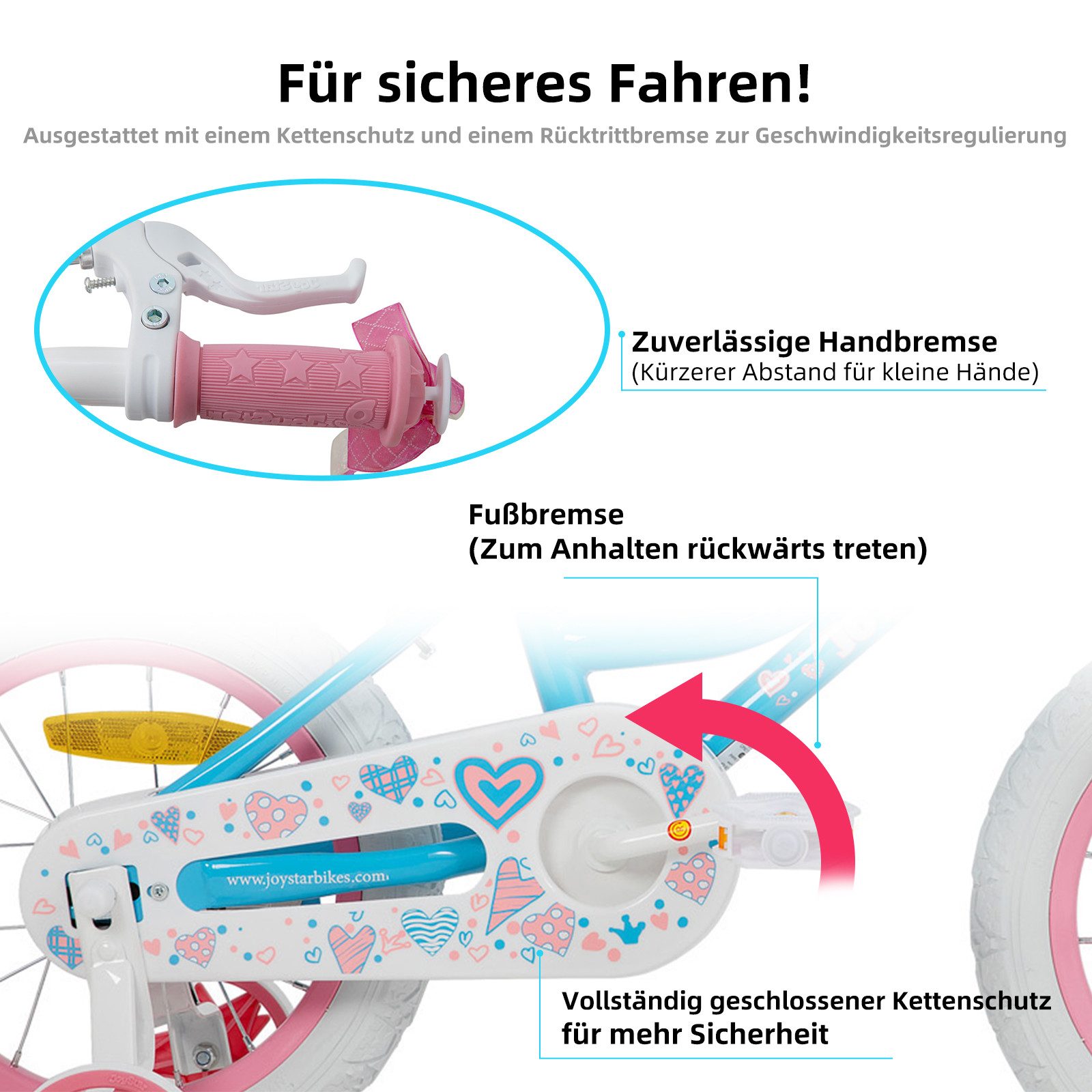 JOYSTAR Kinderfahrrad 12 14 16 18 20Zoll Mädchenfahrrad, 3 - 9 Jahre,Geschenk für Prinzessin, 1 Gang, Mit Hilfsrädern, farbigen Bändern, Korb, Reflektor, Kettenabdeckung