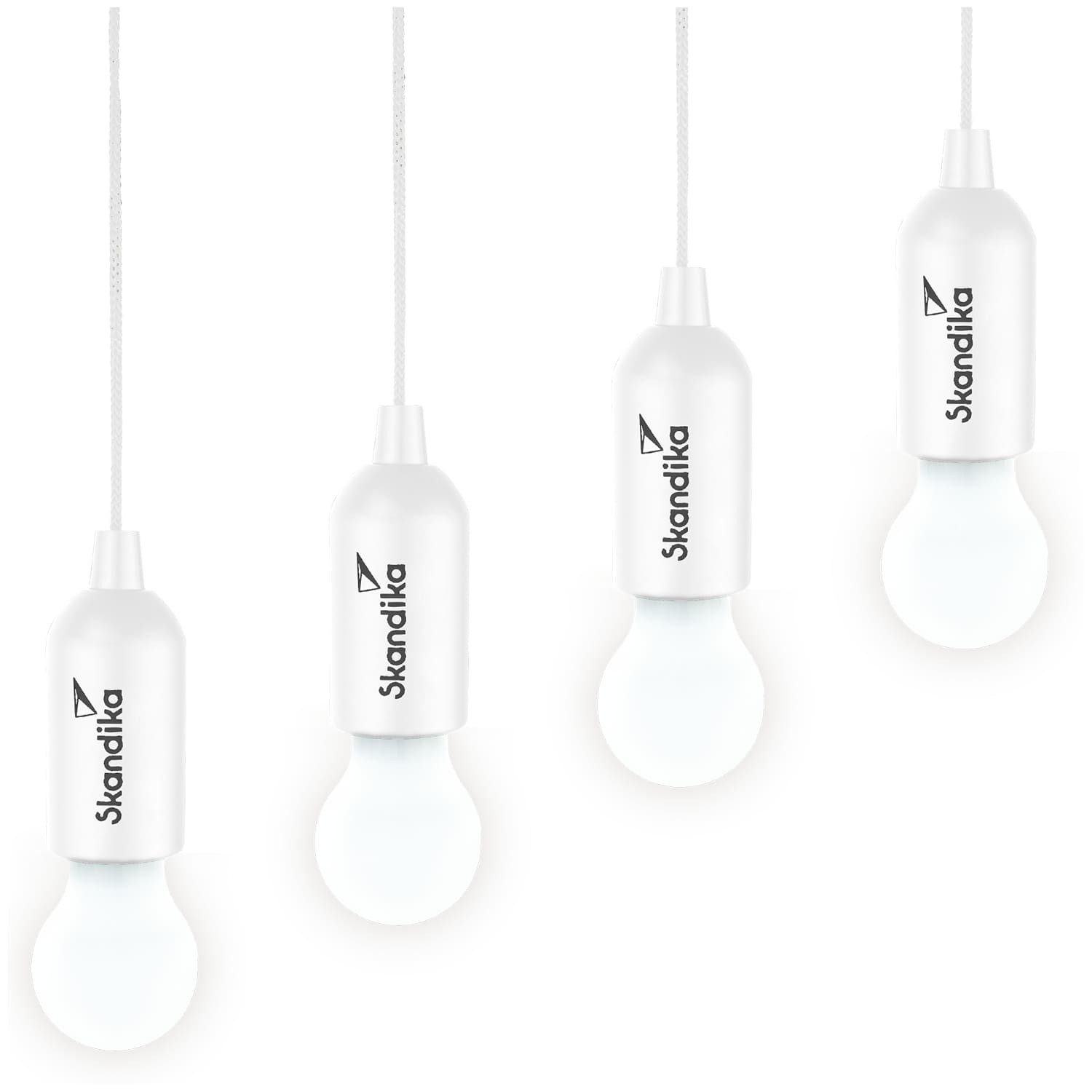 Skandika LED Gartenleuchte Campinglampe Narvik 4er-Set, hängend, tragbare Zeltlampe, Pull Light, batteriebetriebene Glühbirne mit Zugschalter, Outdoor, Keller, Garage
