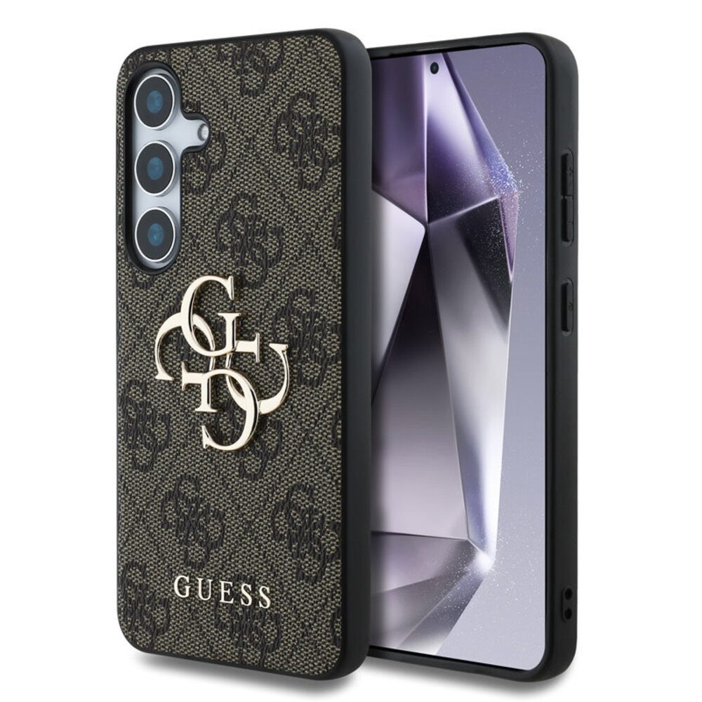 Guess Handyhülle GUESS Case f. Samsung Galaxy S25 Big Metal Logo Hülle Cover Braun