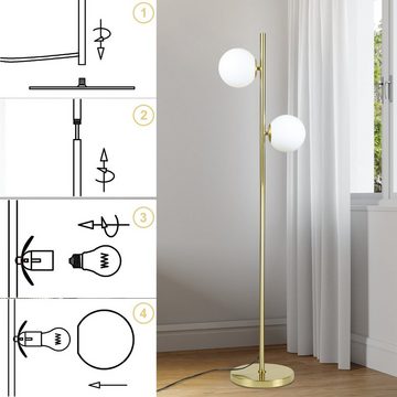 ZMH LED Stehlampe Gold Design 2-flammmig mit E27 LED Leuchtmittel Schlafzimmer, LED wechselbar, Warmweiß, MIt Leuchtmittel, 166cm Whonzimmerlampe