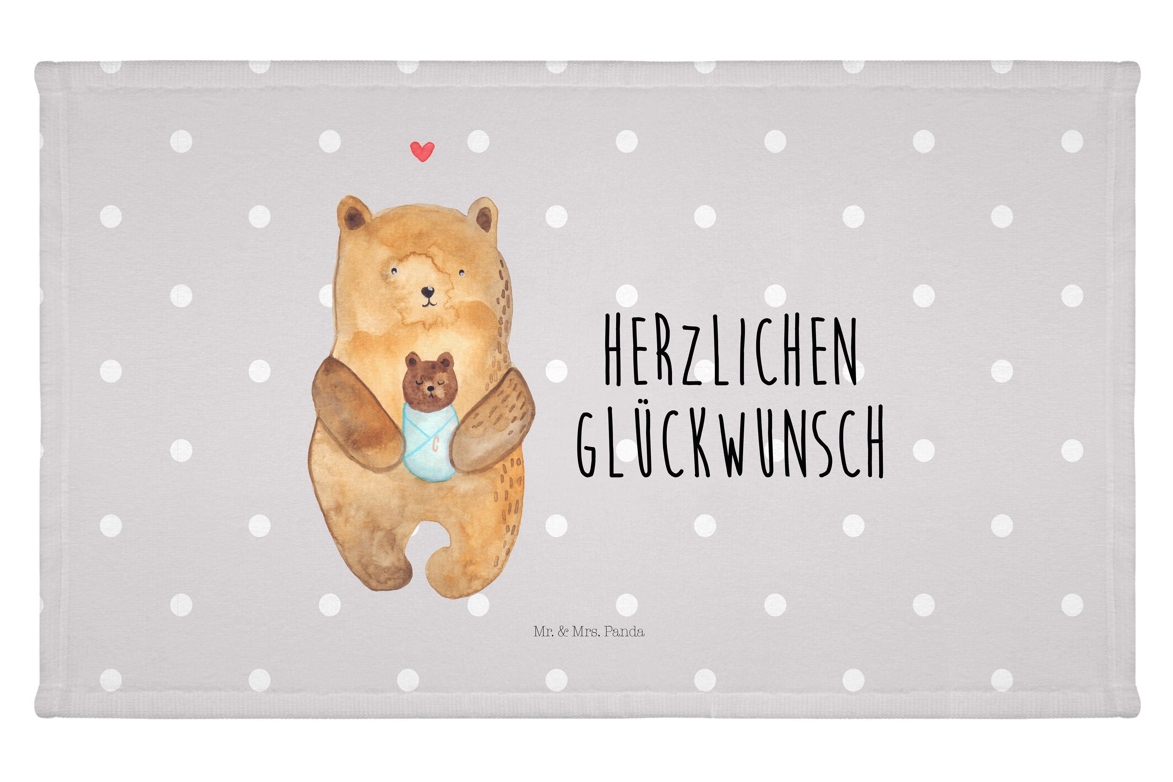 Mr. & Mrs. Panda Handtuch Bär mit Baby - Grau Pastell - Geschenk, Geburt, Gästetuch, Glückwunsc, (1-St)