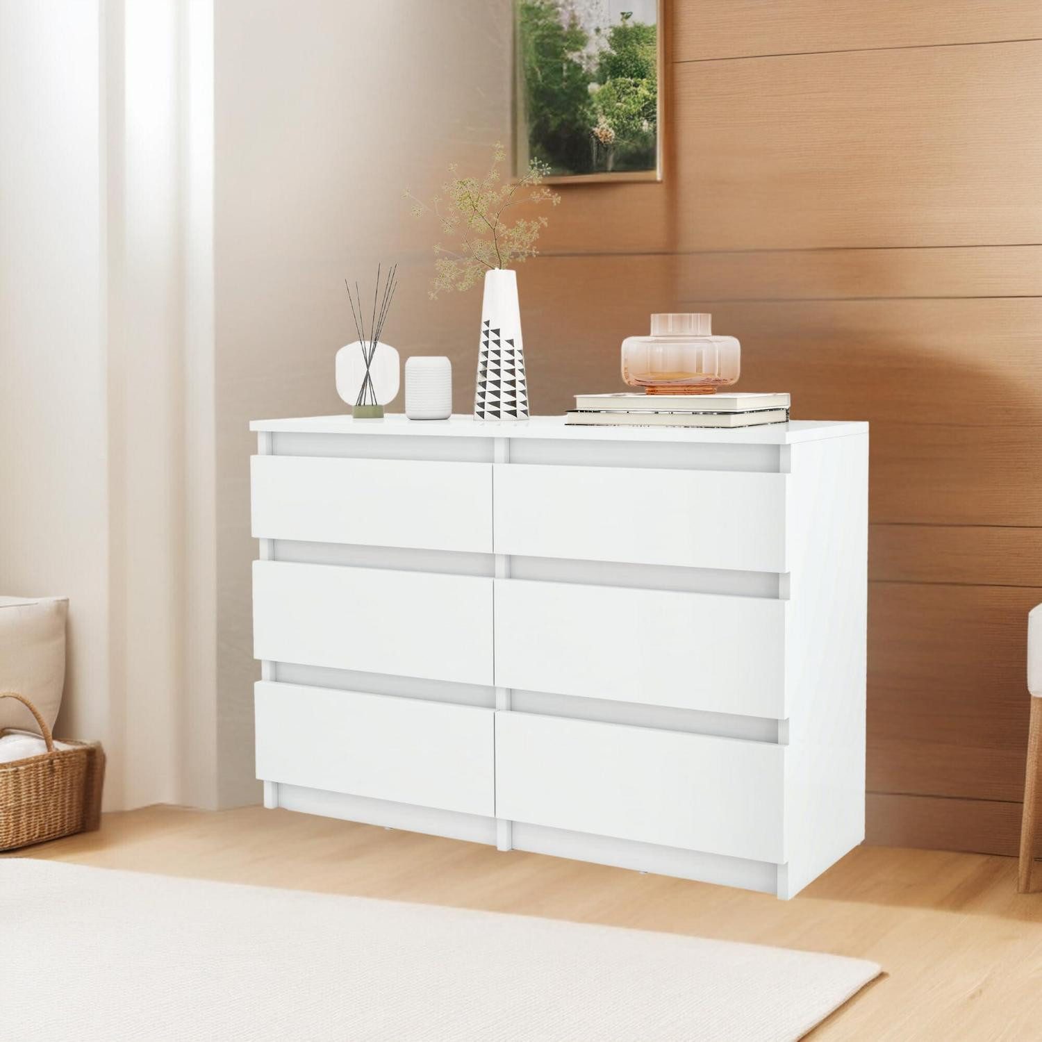 Kommode Kommode 6 Schubladen Holz Laufschienen 100x30x70cm Weiß