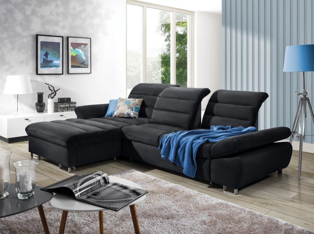 Raum frei Design, und oder Rückenteil- Bettfunktion links stellbar, Relaxfunktion und Kopfteil-, mit Bettkasten, L-Form, Modern mit mane Stylefy bestellbar, Romola, inklusive rechts Eckcouch, im Ecksofa Armlehnenverstellung,