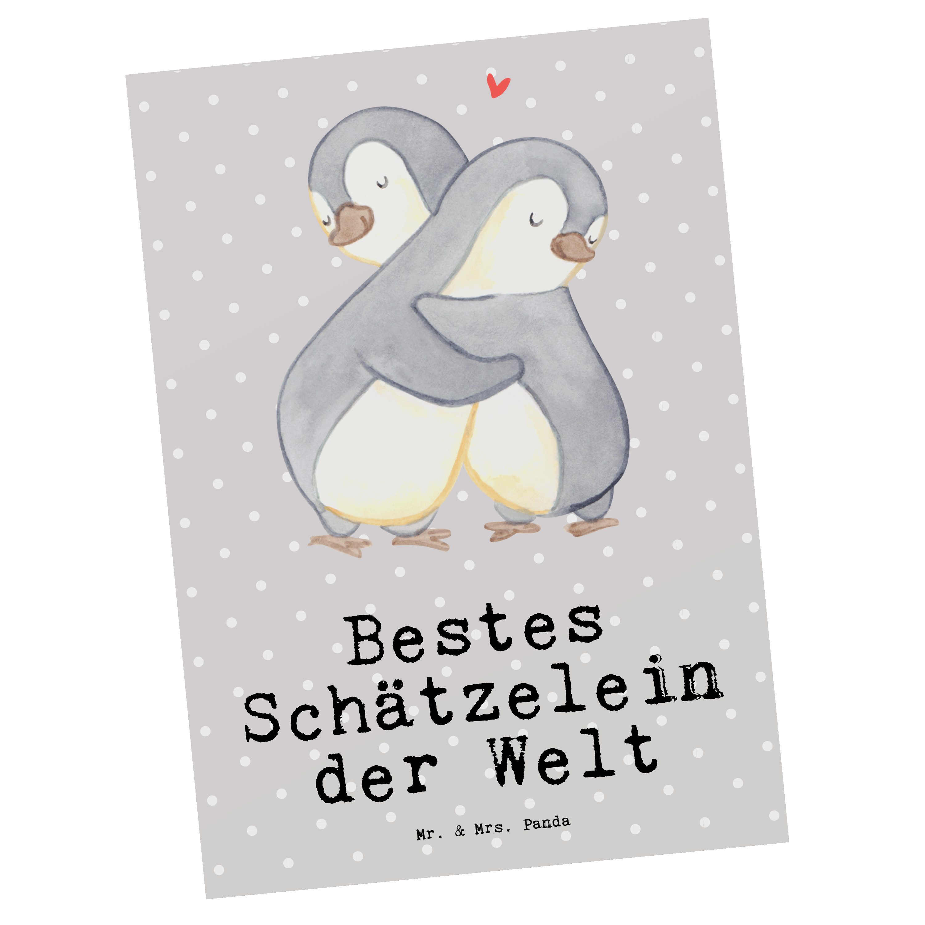 Mr. & Mrs. Panda Postkarte Pinguin Bestes Schätzelein der Welt - Grau Pastell - Geschenk, Frau