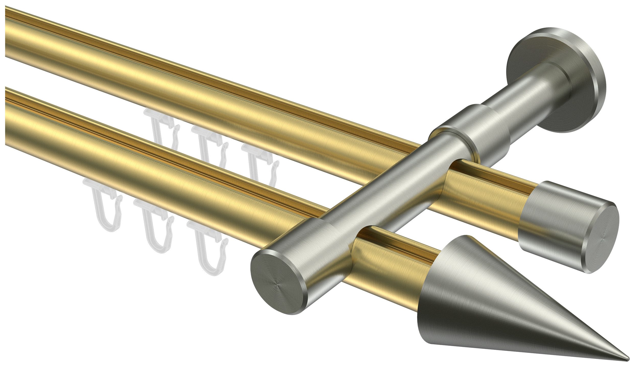 INTERDECO Innenlaufschiene Prestige Savio, Ø 20 mm, 2-läufig, Fixmaß, kürzbar, Wandmontage, Aluminium, Messing-Optik / Edelstahl-Optik / Bicolor