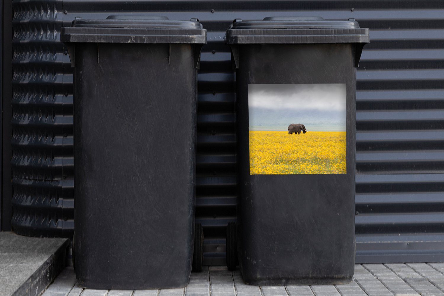 Gelb (1 - Sticker, Natur Elefant - Mülleimer-aufkleber, - - St), Abfalbehälter MuchoWow Blumen Container, Tiere Wandsticker Mülltonne,