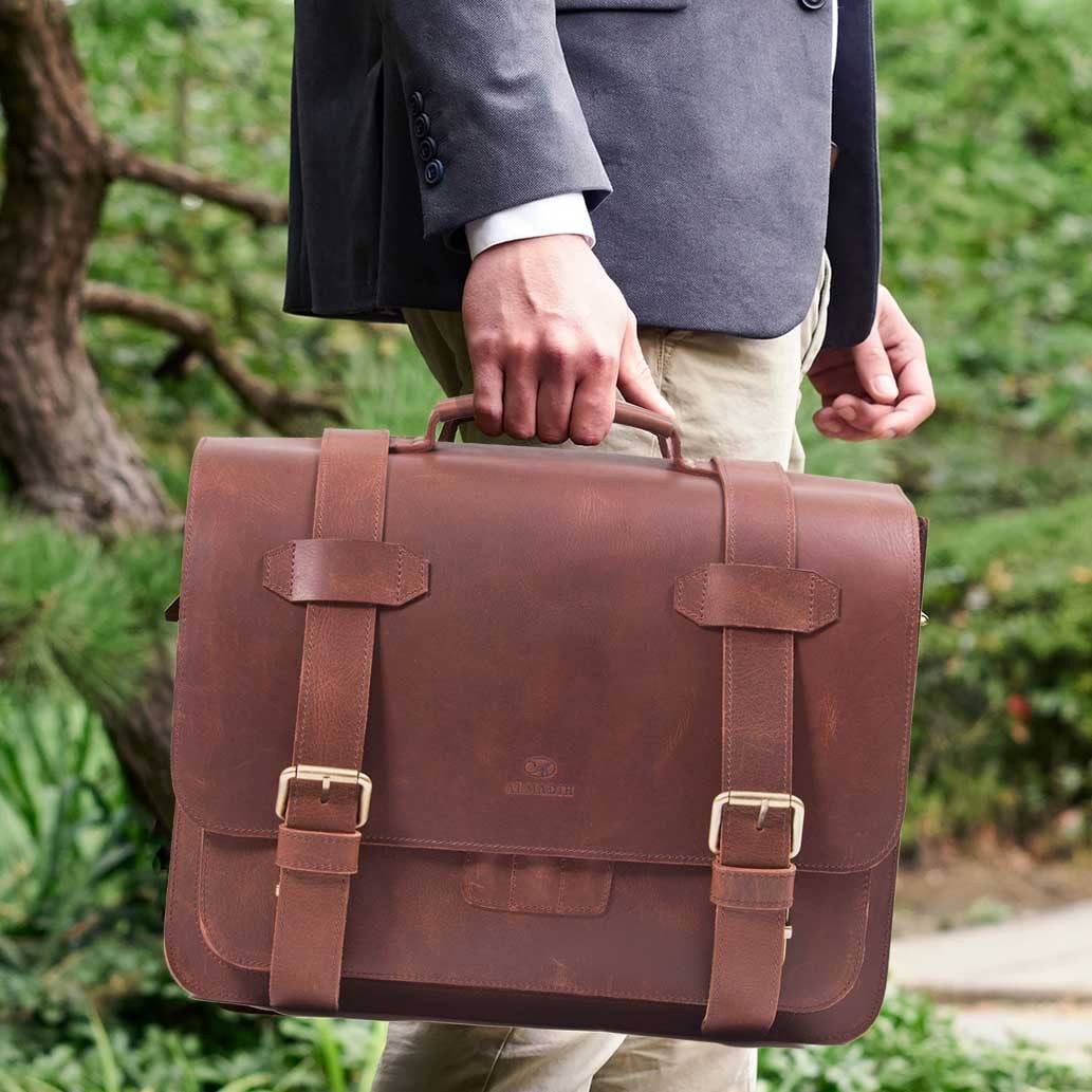 ALMADIH Aktentasche Leder Herren DAVE Businesstasche Laptoptasche Herren