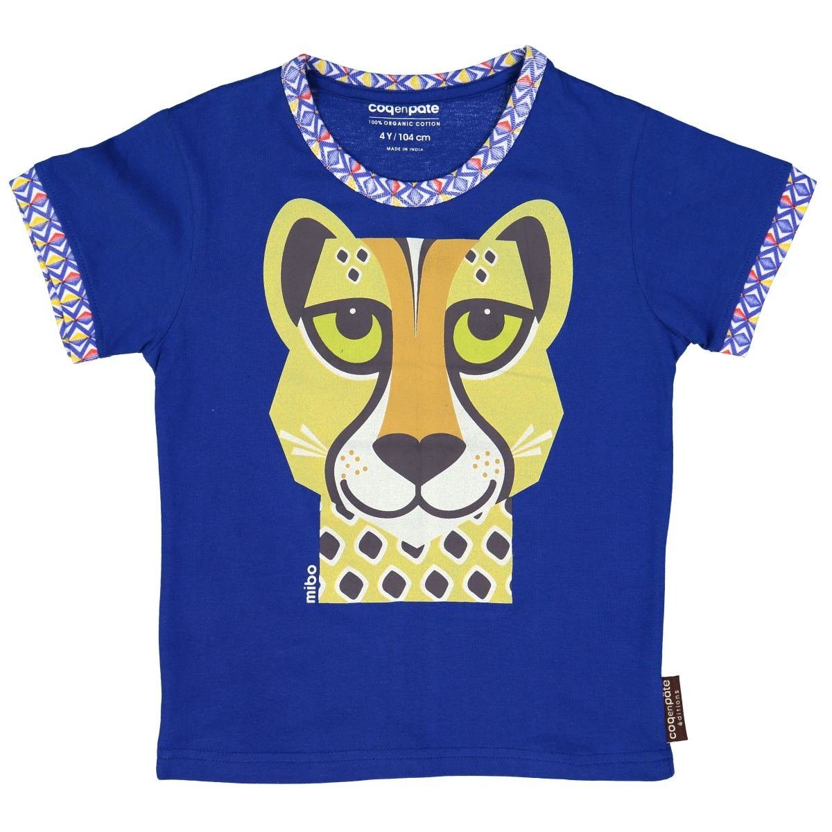 COQ EN PATE T-Shirt Kurzarm T-Shirt Gepard 1 Jahr Kinder Blau Unisex beidseitig bedruckt