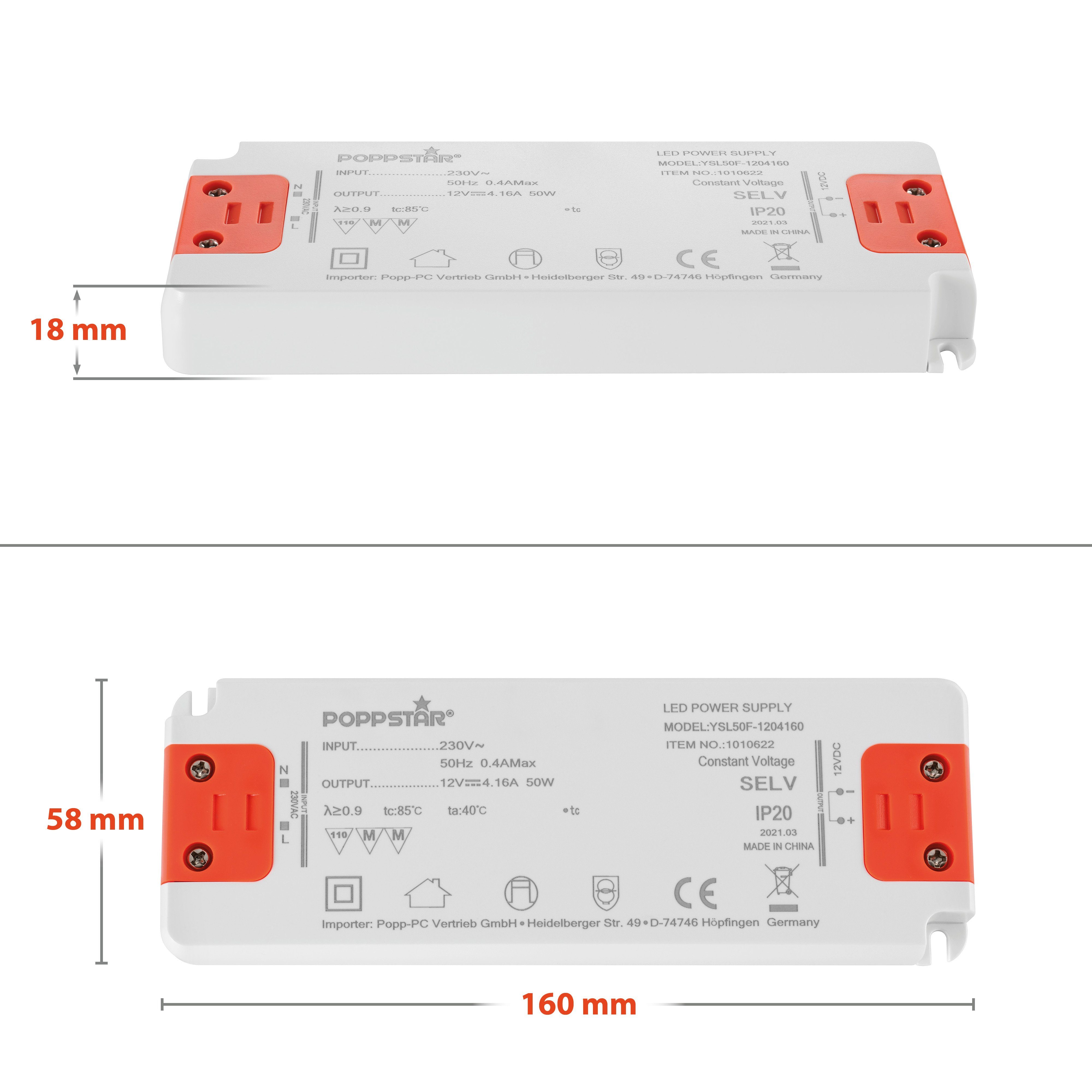 4,16A 12 LED-Transformator 12V LED / LEDs) Trafo 230V flach DC V Watt (LED 50 (für AC Poppstar Power Slim bis 0,5 ultra Supply