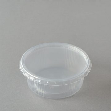 Einwegbecher 250 Stück Feinkostbecher mit Deckel, transparent, 200 ml rund, PP, Servicebecher Dressingbecher Salatbox Salatschalen Saucenbecher