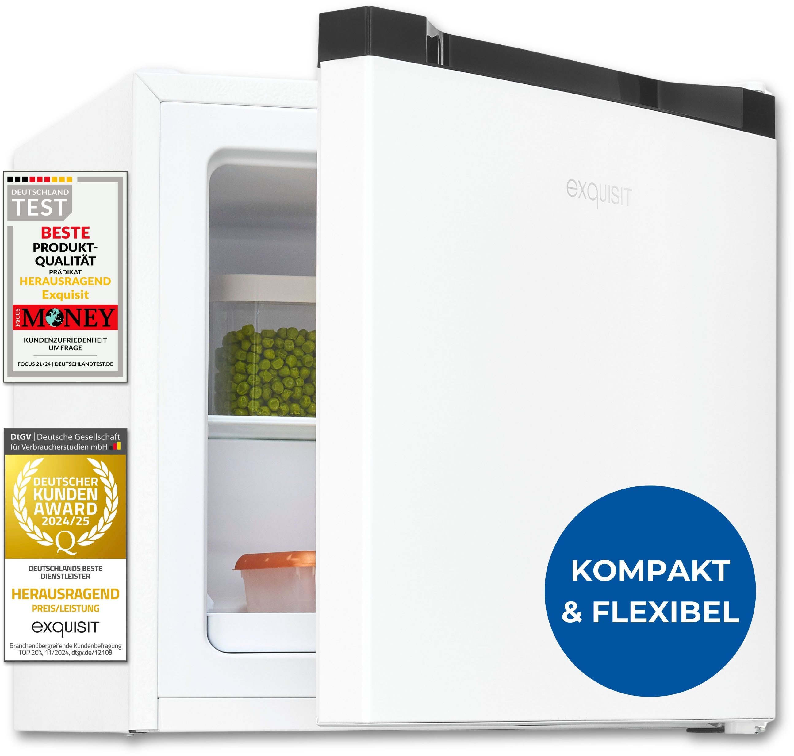exquisit Gefrierschrank GB40-050C weiss, 49,5 cm hoch, 47,5 cm breit, Kompakt & leise, Thermostat für Temperaturwahl, 4 Sterne Gefrieren