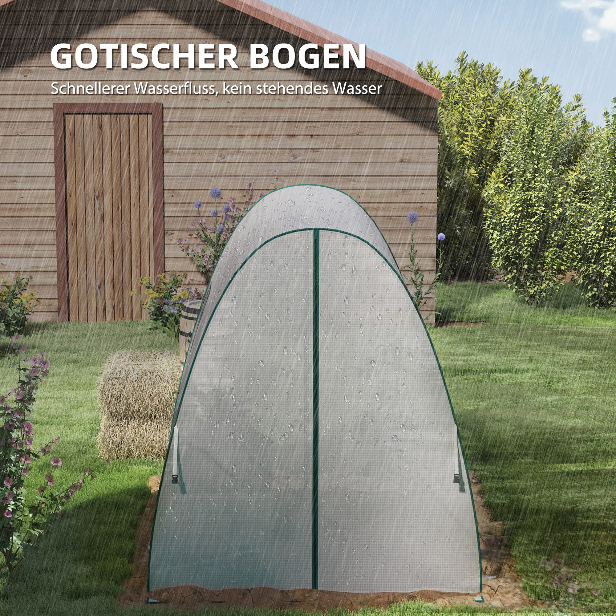 Outsunny Foliengewächshaus Tomatenhaus mit Rolltür, winterfest und Tomatengewächshaus, BxTxH: 180 x 180 x 200 cm, BxLxH: 76 x 180 x 200 cm, 0.3 mm Wandstärke, G – Bild 4 von 5
