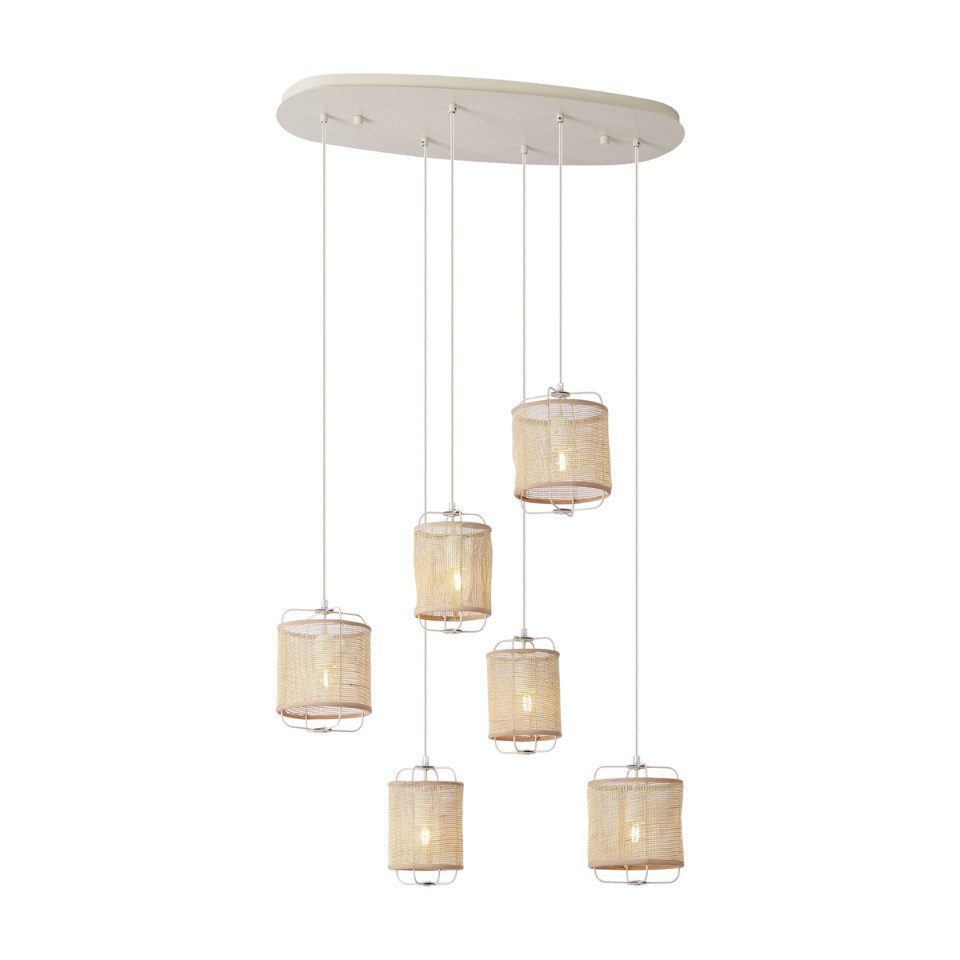 Qazqa Pendelleuchte Yente, ohne Leuchtmittel, Warmweiß, QAZQA Hängeleuchte, e27, Beige, Stahl, Japandi