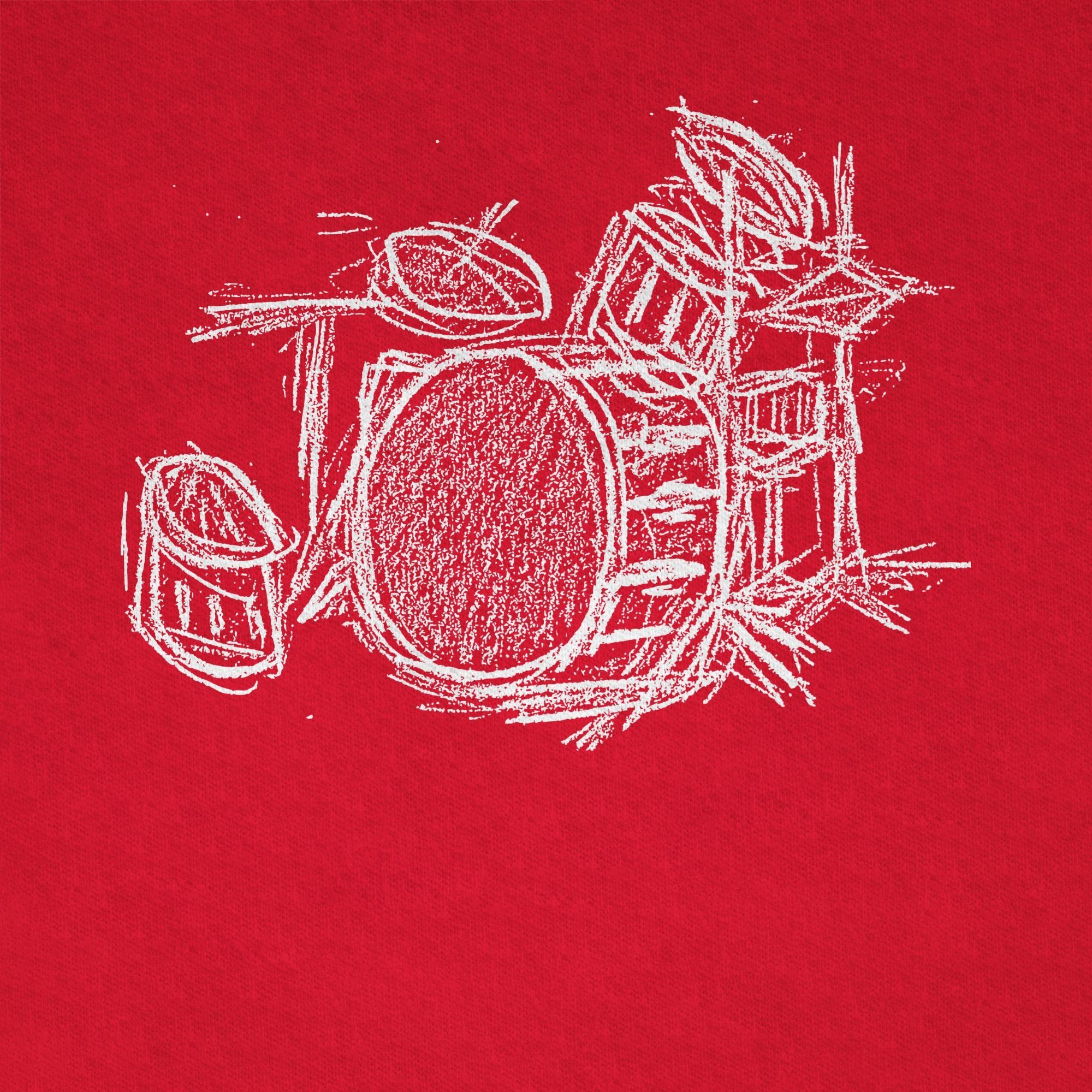 Shirtracer T-Shirt Schlagzeug Rot - 3 Music Kreidezeichnung