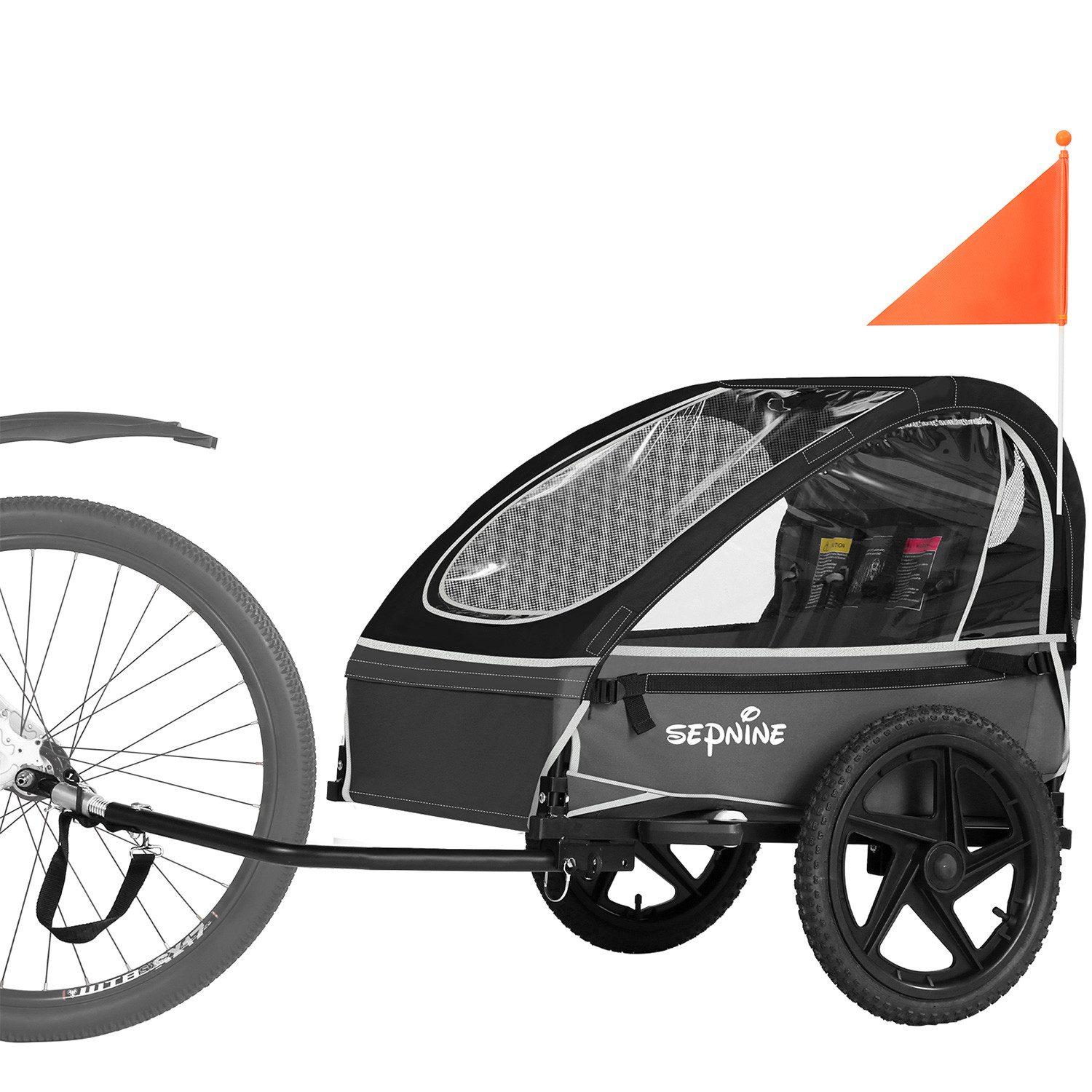 SEPNINE Fahrradkinderanhänger, für 1-2 Kinder mit 5-Punkt-Gurt,inkludierter Sicherheitsfahne,faltbar