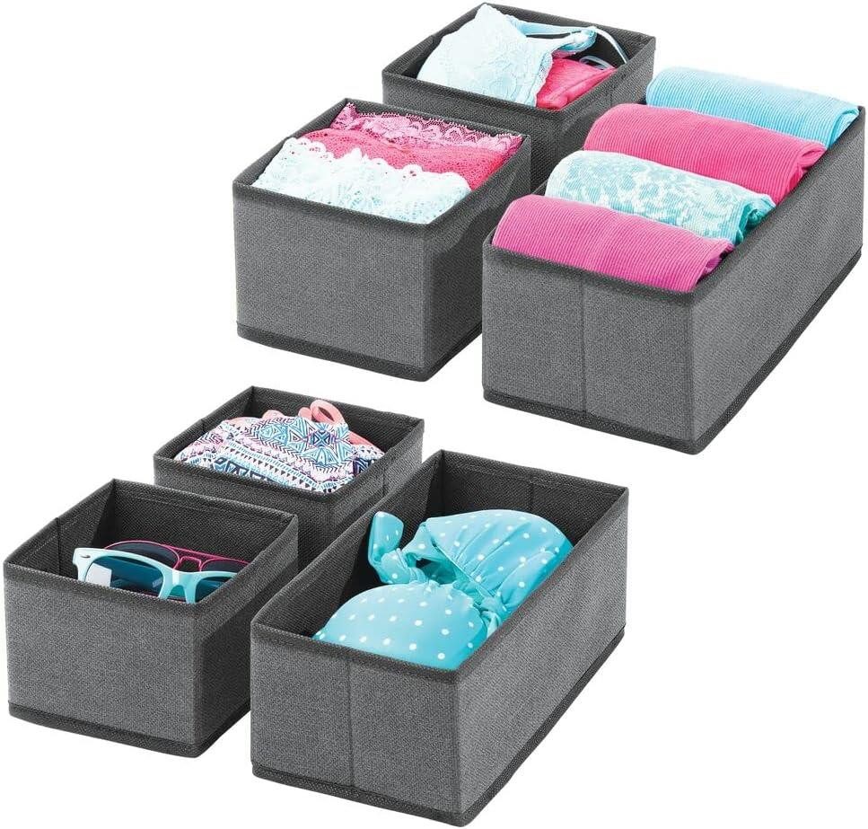 mDesign Aufbewahrungssystem Aufbewahrungsbox Stoffkisten Organizer mDesign 6er Set dunkelgrau/sc