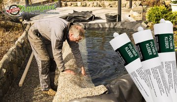 Aquagart Bodenschutzvlies 3 x Kleber Ufermatte Steinfolie Böschungsmatte für die Teichfolie 290 ml weiß