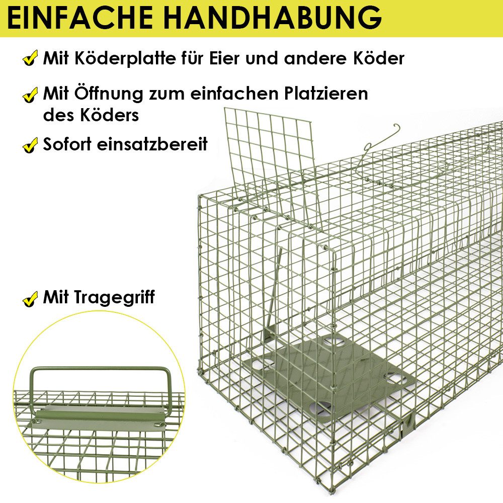 Petigi Lebendfalle Tierfalle Lebendfalle Grün Marderfalle Drahtfalle 120 x 29 x 31 cm