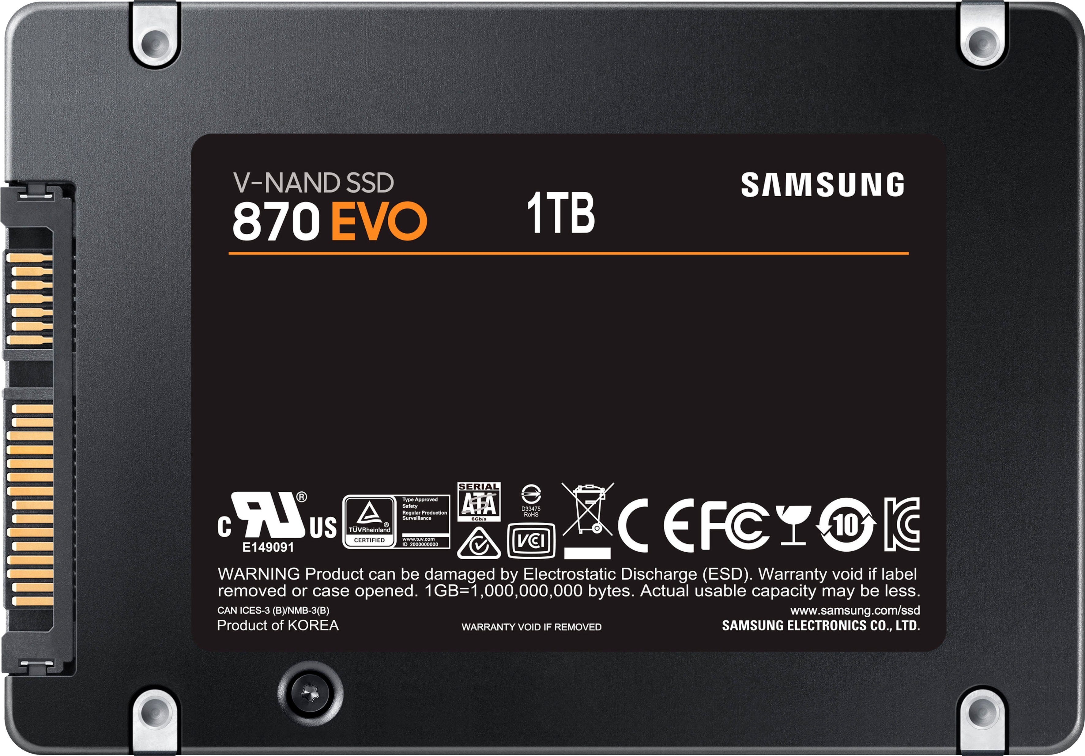 Samsung 870 EVO interne SSD (1 TB) 2,5" 560 MB/S Lesegeschwindigkeit, 530 MB/S Schreibgeschwindigkeit