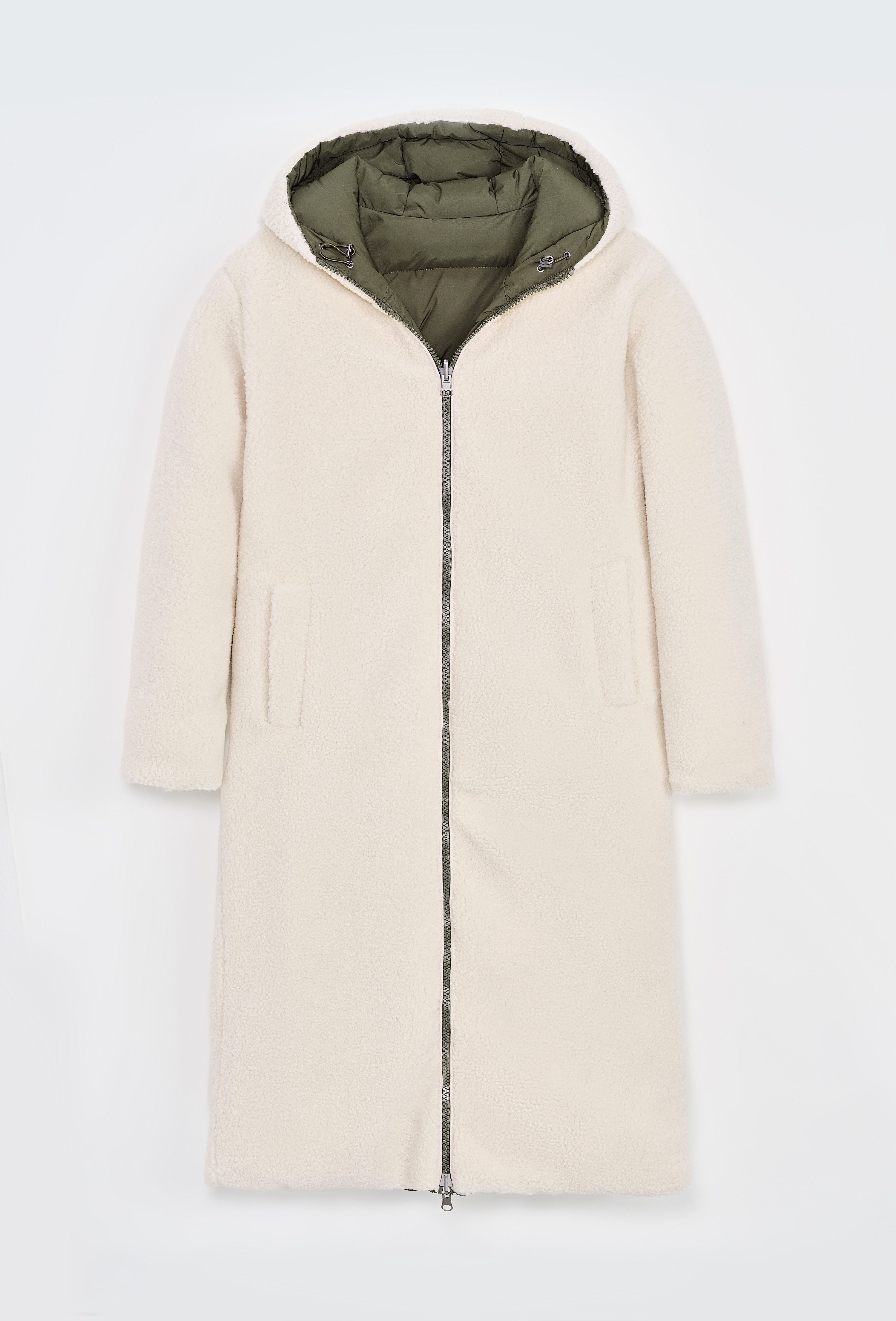 Copperose Winterjacke Wende-Wintermantel Oversized langer Stepp- und Teddyfell-Mantel 7591 mit Kapuze – Bild 3 von 5