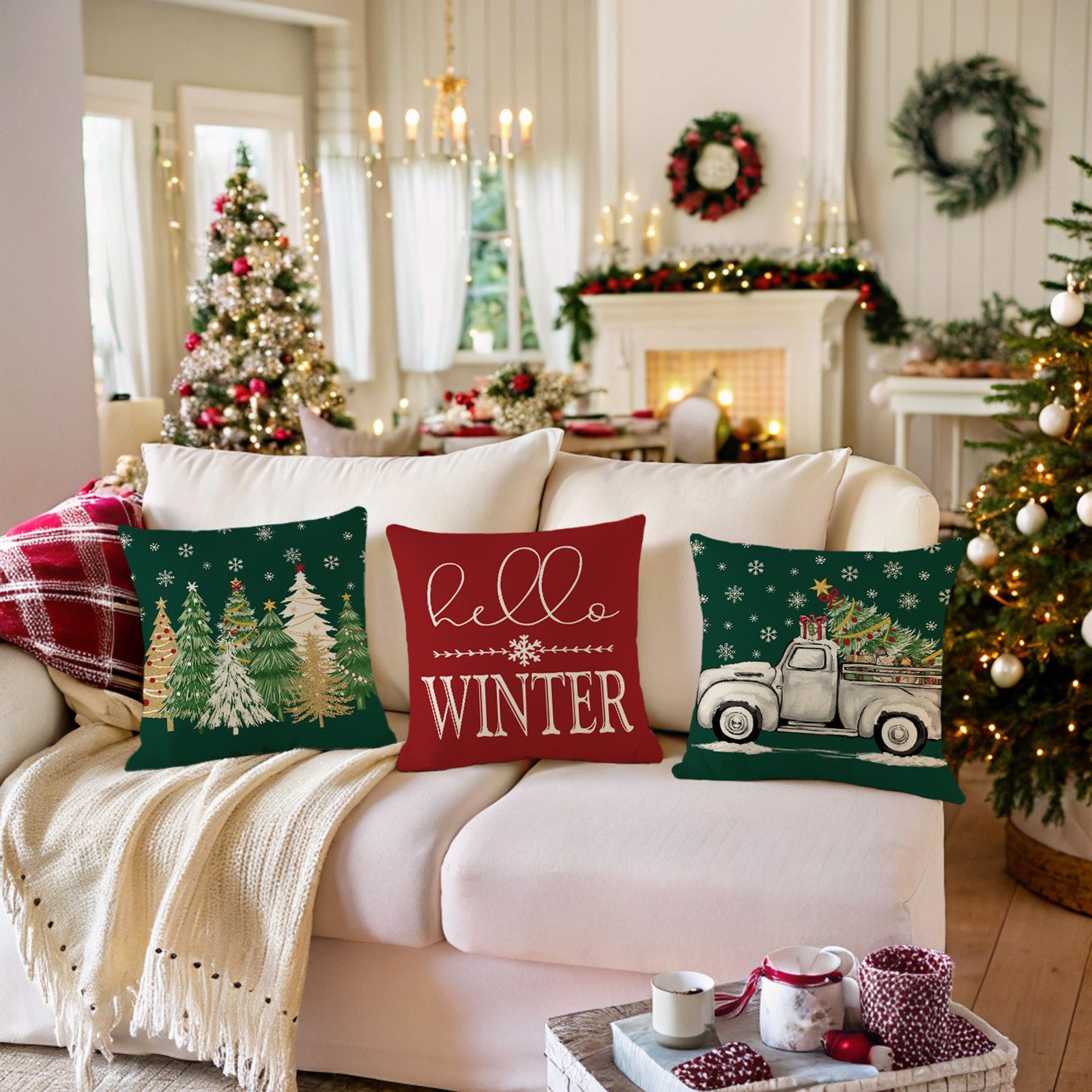 BTTO Kissenbezüge Weihnachten Kissenbezüge Quadratisch Zierkissenbezug,4er Set, 45x45cm, (4 Stück), für Dekokissen Deko,Weihnachten Bett Sofa Deko Sofa Schlafzimmer Couch
