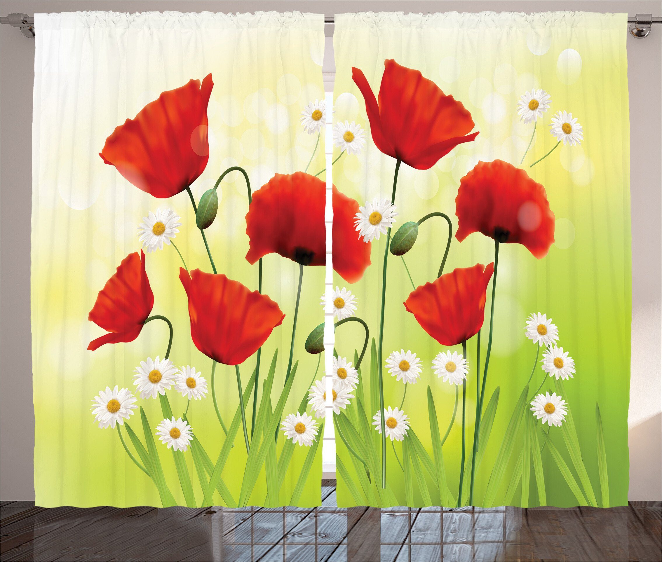 Haken, Abakuhaus, Kamille Mohn Schlafzimmer Schlaufen Floral mit und Gardine Kräuselband Vorhang Blume