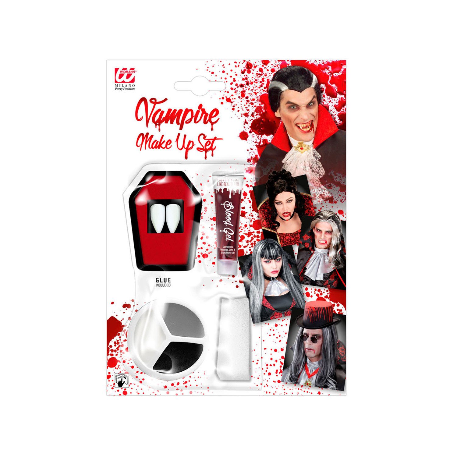 Widmann S.r.l. Theaterschminke Vampir Make-up Set mit Eckzähnen und Kunstblut, V