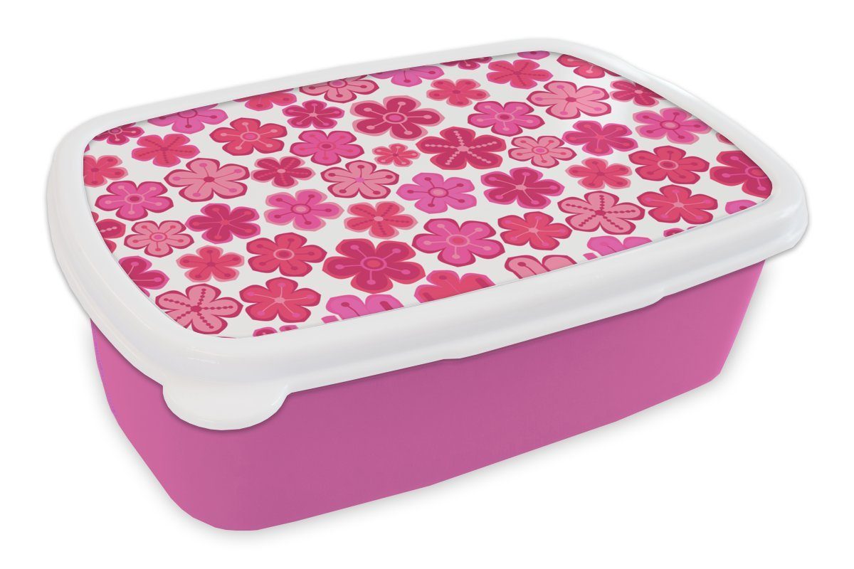 MuchoWow Lunchbox Blumen - Rosa - Muster, Kunststoff, (2-tlg), Brotbox für Erwachsene, Brotdose Kinder, Snackbox, Mädchen, Kunststoff