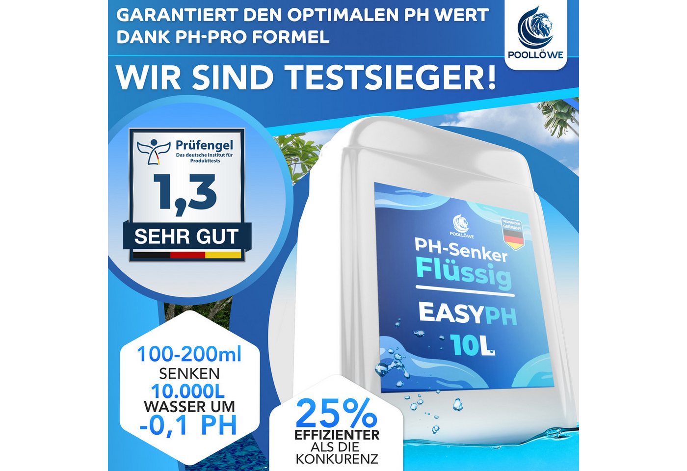 Thumbnail - Poollöwe Poolpflege PoolLöwe Ph-Minus flüssig 10L (Stückliste), Hochkonzentriert, effizient, für alle Wasserarten geeign...