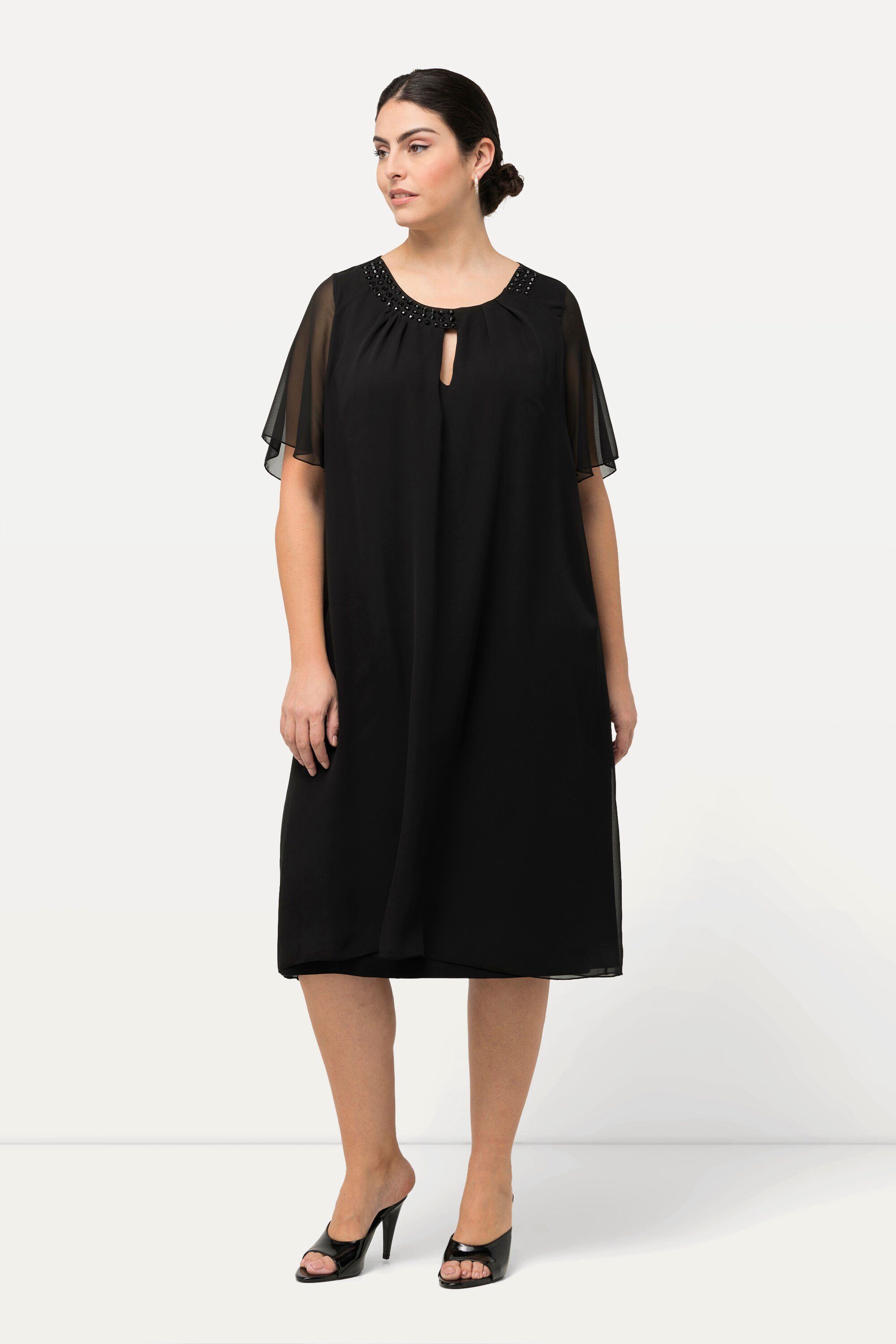 Ulla Popken Cocktailkleid Chiffonkleid Schmucksteine A-Linie günstig online kaufen