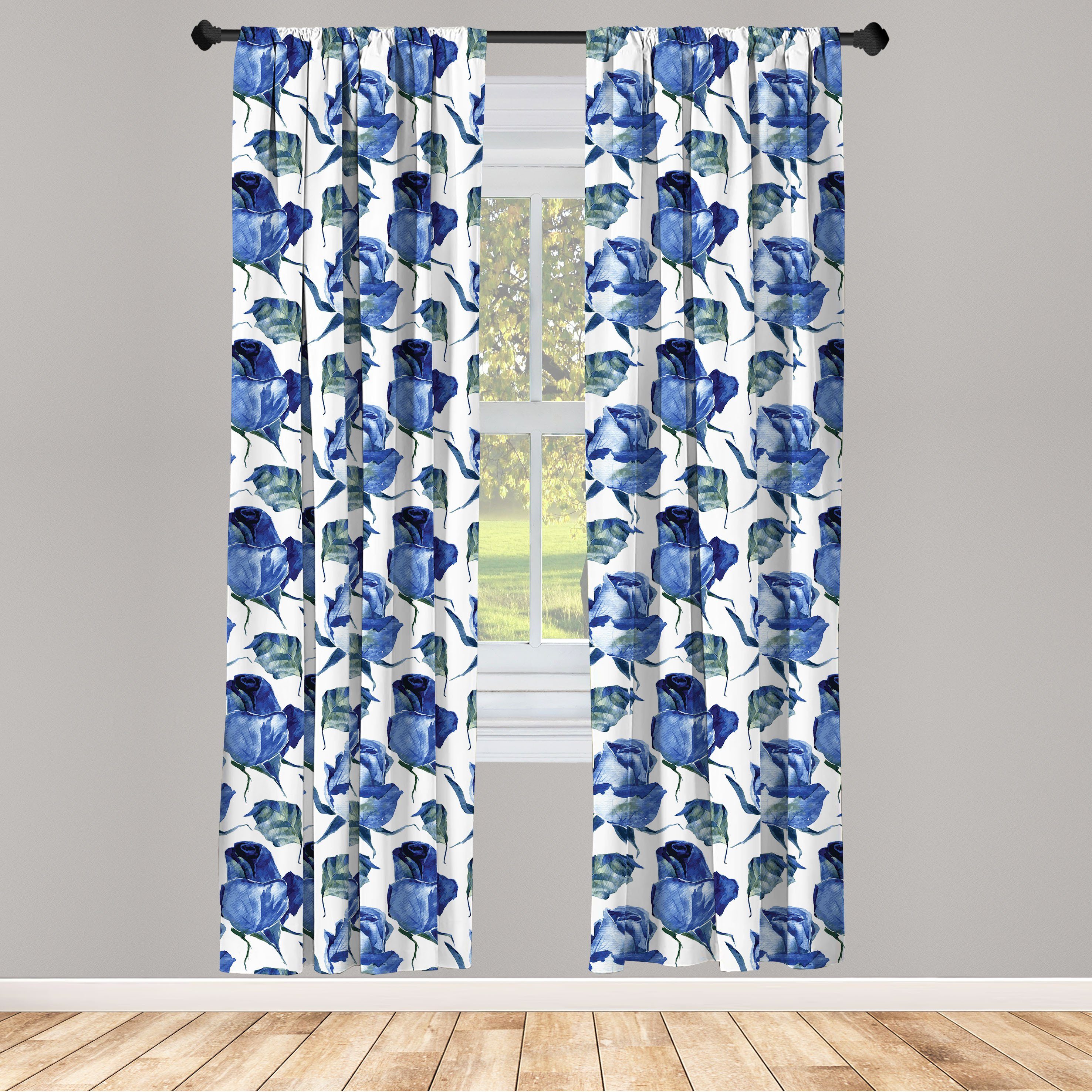 Gardine Vorhang für Wohnzimmer Schlafzimmer Dekor, Abakuhaus, Microfaser, Aquarell Rosen mit Blättern
