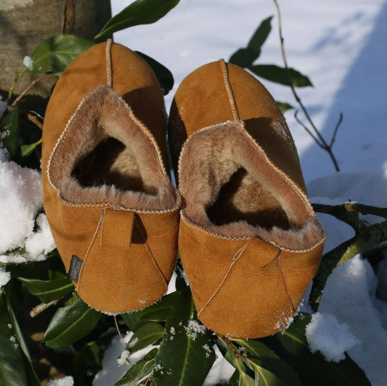 Hollert Bali Fellschuhe Echtleder Bettschuhe Merino Schaffell Hüttenschuhe