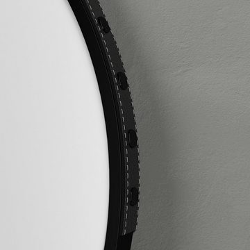 Boromal Badspiegel Rundspiegel 60 50 Schwarz Hängespiegel Rund (Wandspiegel Flur modern, 4-stufig einstellbarer Ledergürtel), höhenverstellbar 70mm