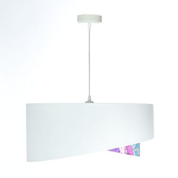 Licht-Erlebnisse Pendelleuchte KARIM, ohne Leuchtmittel, E27 Ø 50 cm Weiß Lila (Blumen Print) Stoff Metall Modern Wohnzimmer