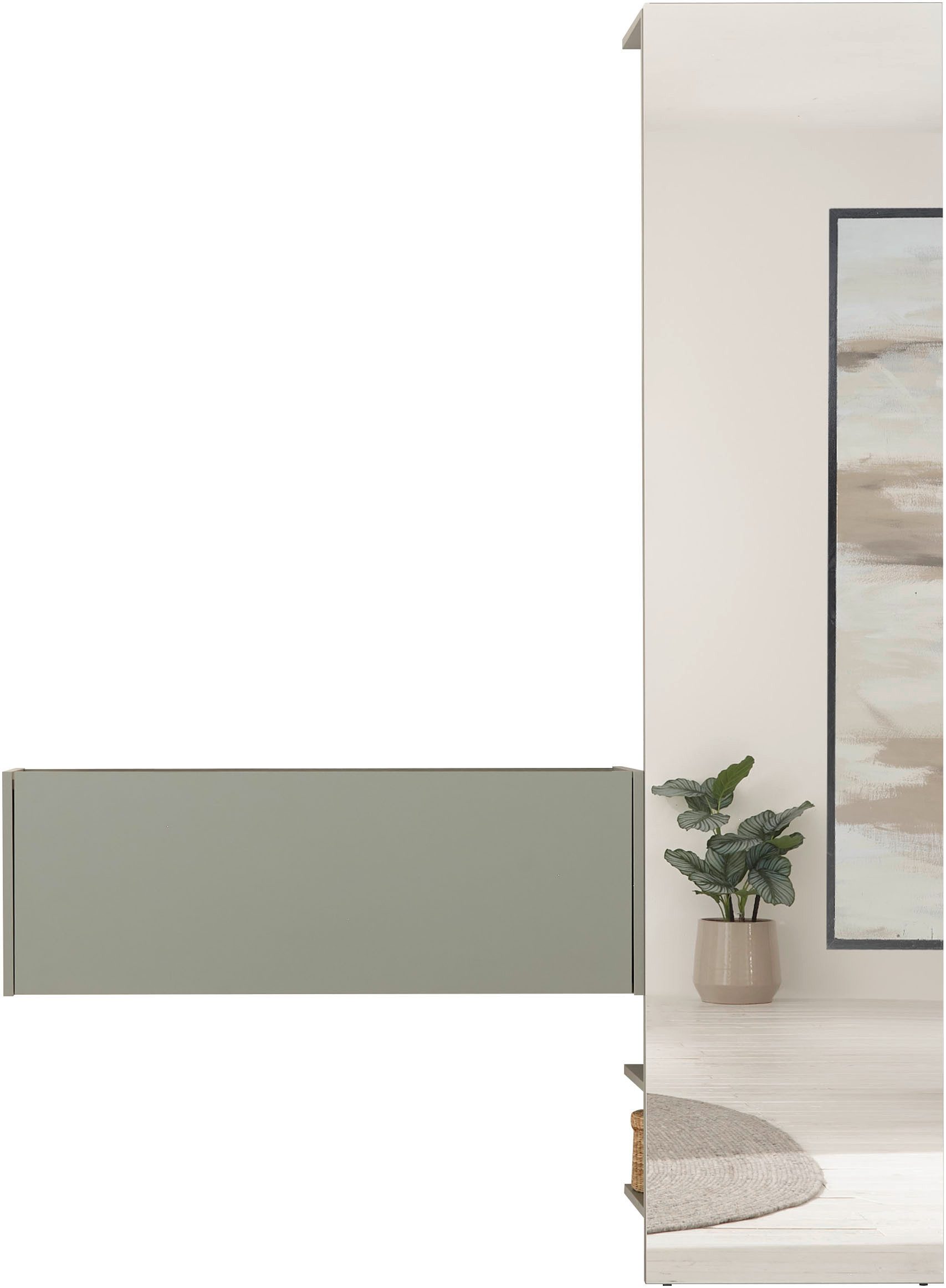 Home affaire Garderoben-Set GIRON/CiTY, moderne Garderobe, Komplettset mit viel Stauraum, (Komplett-Set, 2-St), enthält Hängeschrank & Garderobenelement mit Spiegel, 150 cm breit