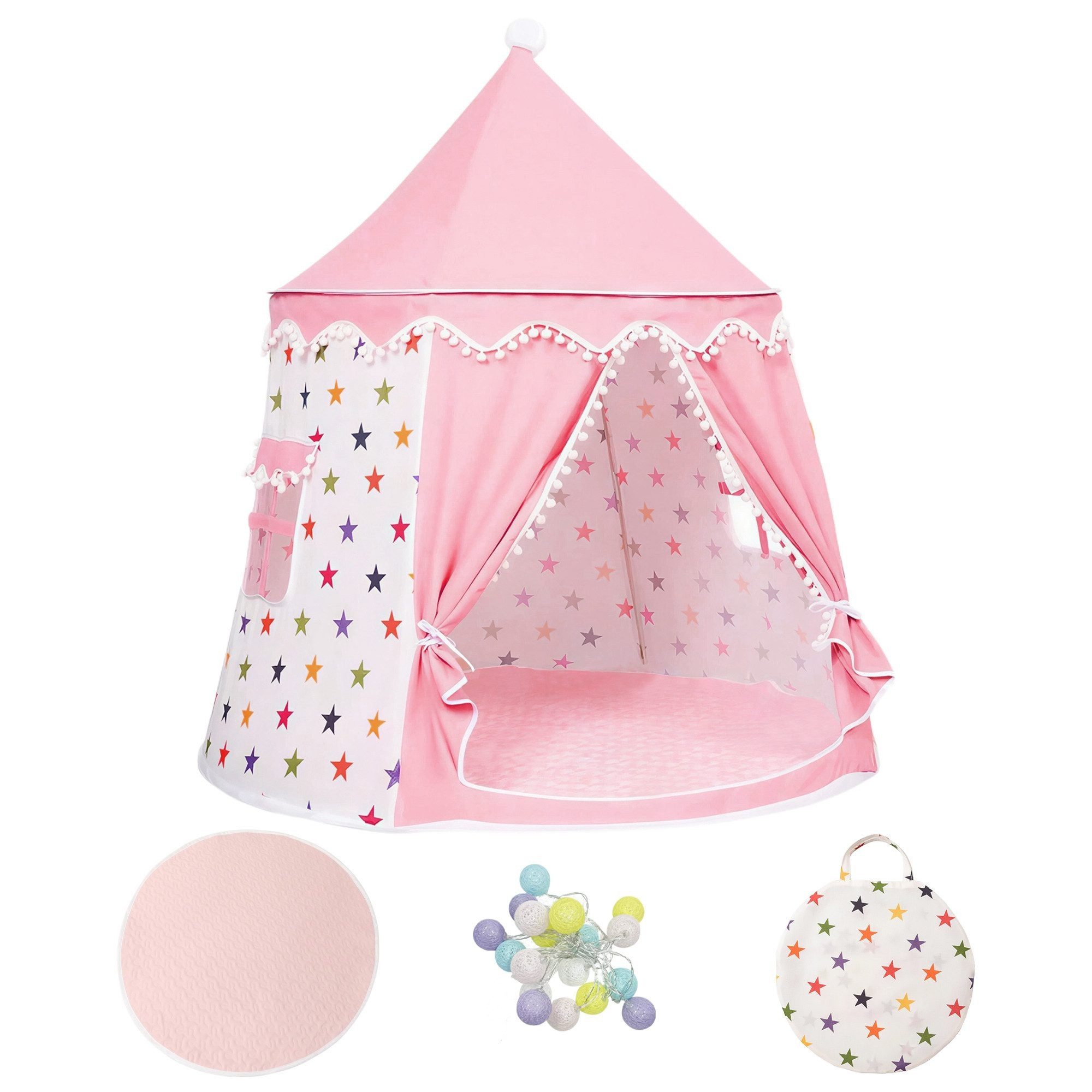 SEHAUSEU Spielzelt Kinderzelt Spielhaus mit Bodenmatte, Lichterkette und Tragetasche