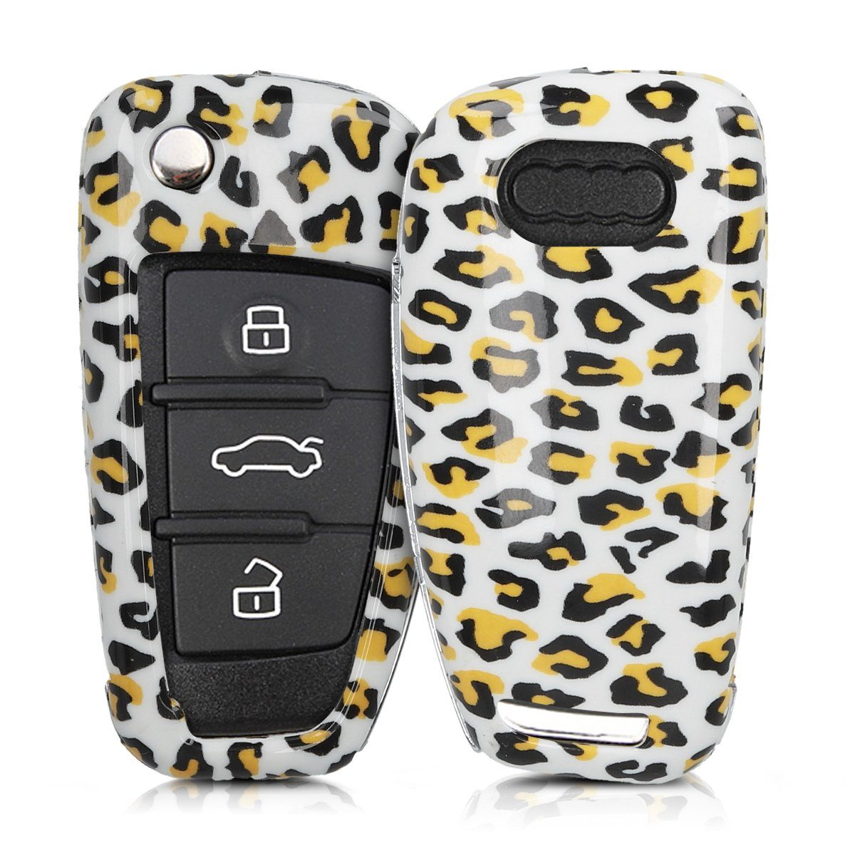 kwmobile Schlüsseltasche, Autoschlüssel Hülle für Audi - Hardcover  Schutzhülle Schlüsselhülle für Audi 3-Tasten Klappschlüssel Leopard Design