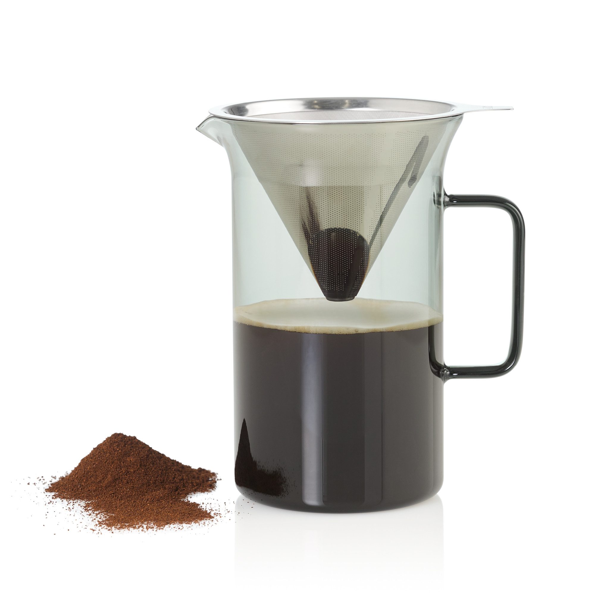 AdHoc Kaffeekanne Pour Over Kaffeebereiter Impact, 0,6 l, aus mundgeblasenem Borosilikatglas, mit Edelstahlfilter
