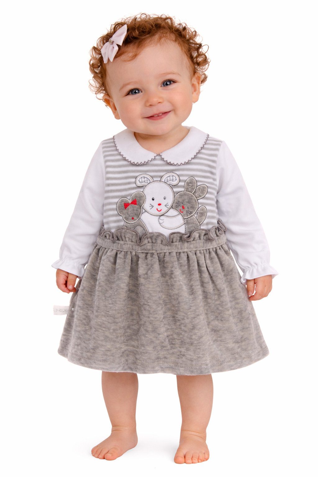 La Bortini Partykleid Babykleid Baby Kleid Kleidchen aus Velours Erstlingskleid in Grau