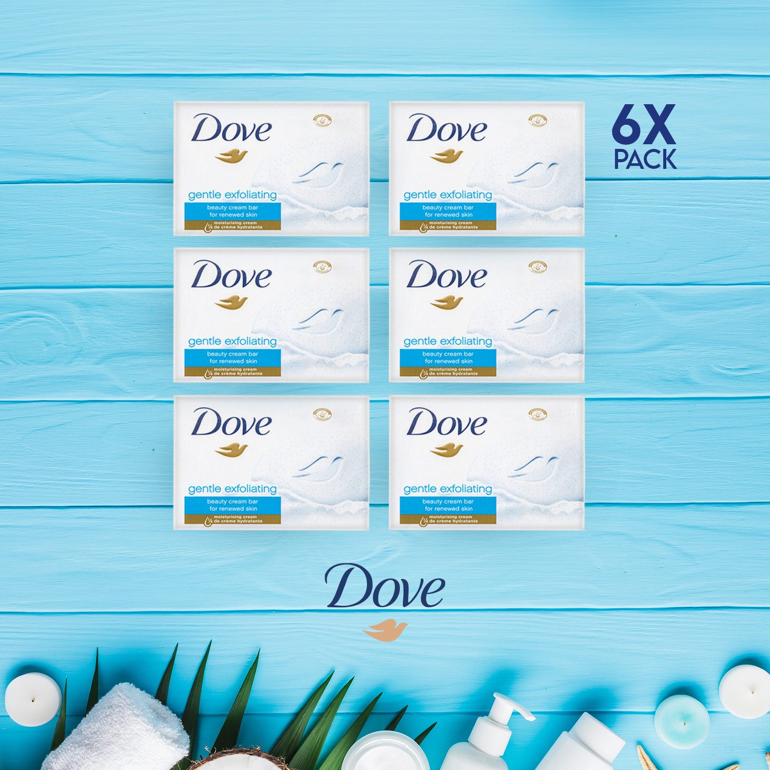 DOVE / UNILEVER Gesichtsseife Dove Seifenstück Gentle - feuchtigkeitsspendend und erfrischend, 6-tlg., Dove Seifen feuchte und weiche Haut den ganzen Tag