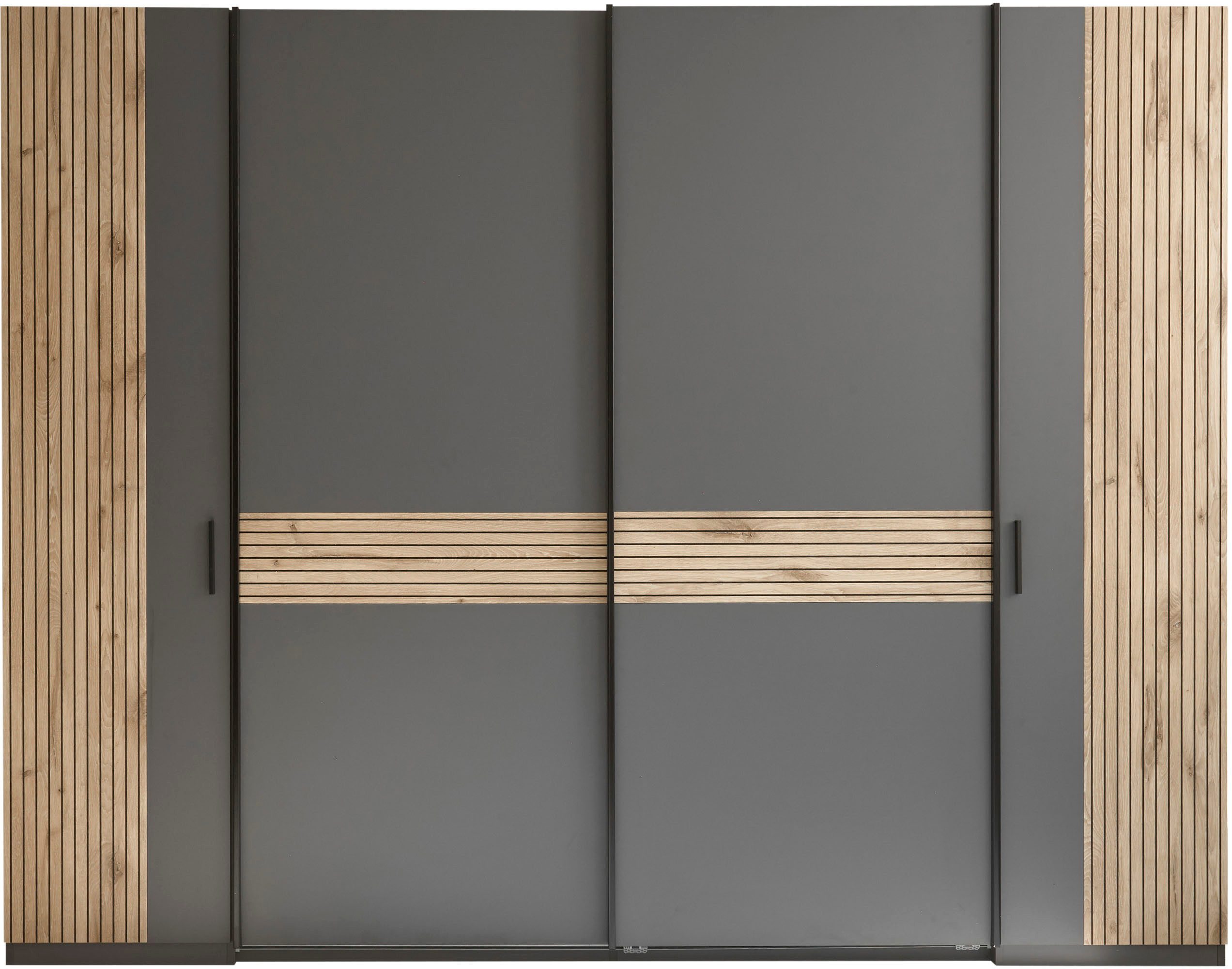 Schlafkontor Kleiderschrank Daria Drehtürenschrank, Schwebetürenschrank, Schiebetürenschrank Absetzung in Viking Oak heller Rillenoptik