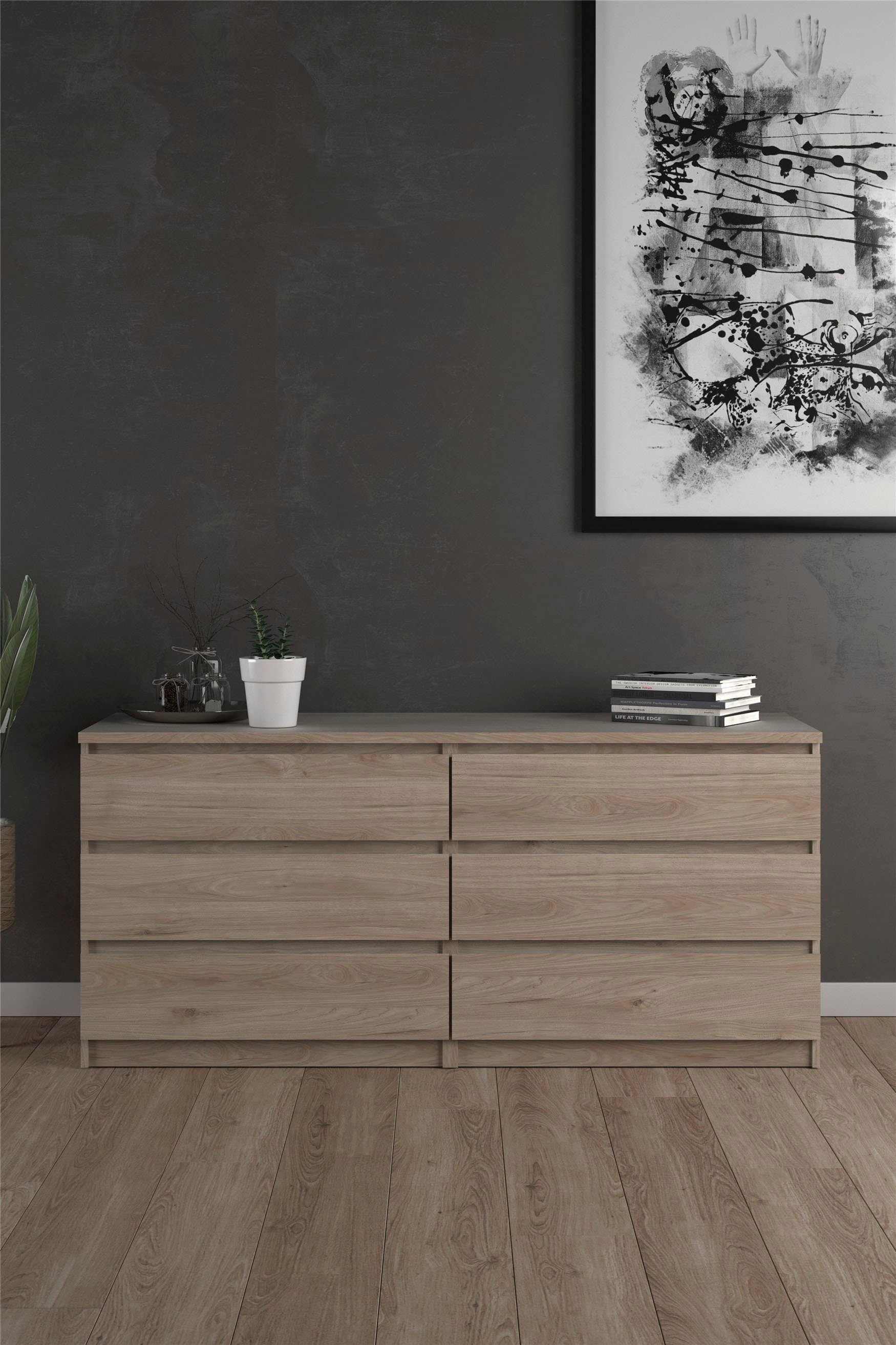 INOSIGN Kommode Naia, Aufbewahrung, 6 Schubladen, Hochglanz-Optik, grifflose Front, Modern, skandinavisches Design, in mehrere Farben, Metallgleiter