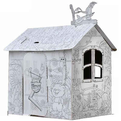 TikTakToo Malvorlage Spielhaus Kinder Malhaus 79x63x109 cm (Pappe Papphaus Karton Kartonhaus Papierhaus, inklusive Stifte), Spielhaus Tier-Dschungel zum Ausmalen