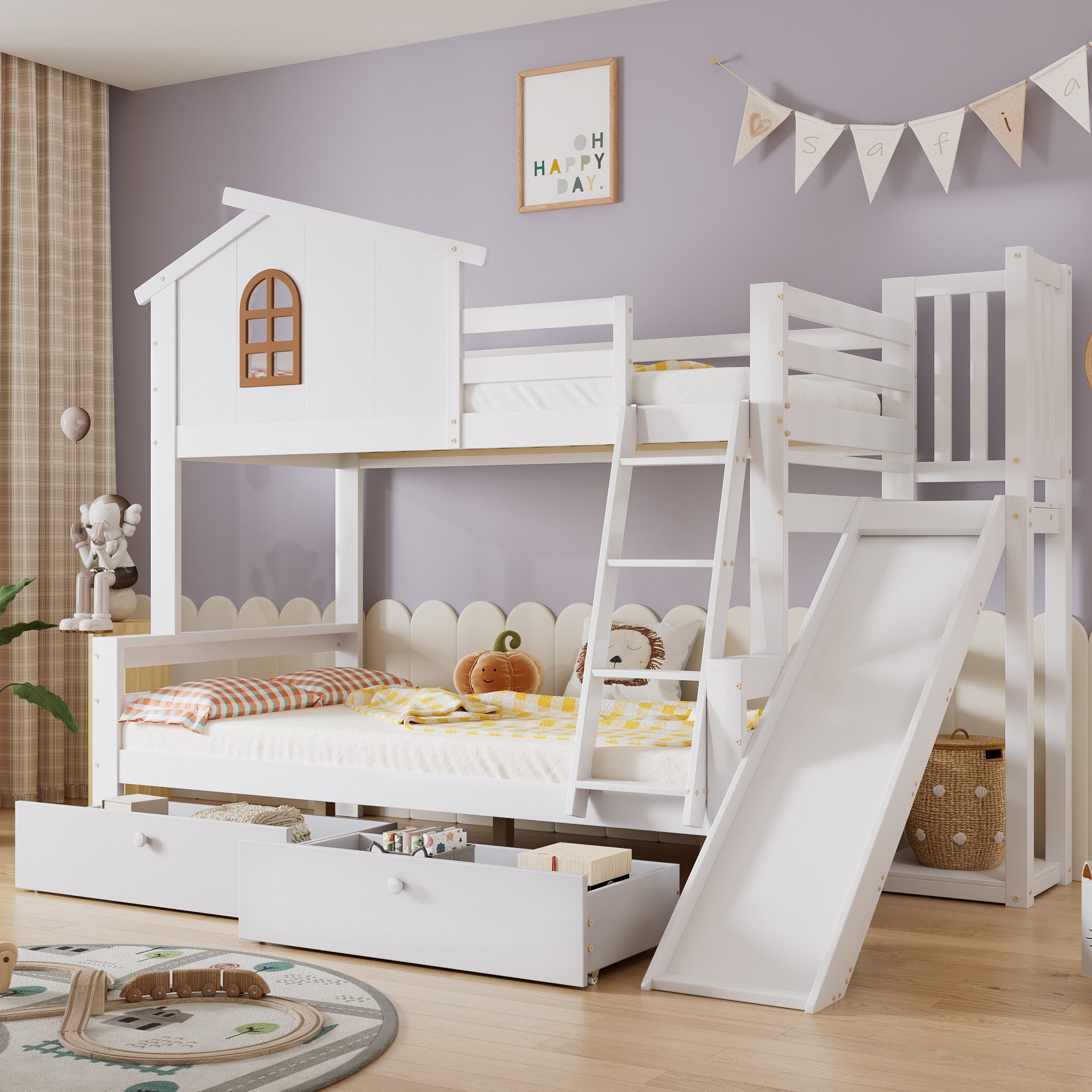 Flieks Etagenbett, Kinderbett mit Rutsche, Leiter und zwei Schubladen, 90x2 günstig online kaufen