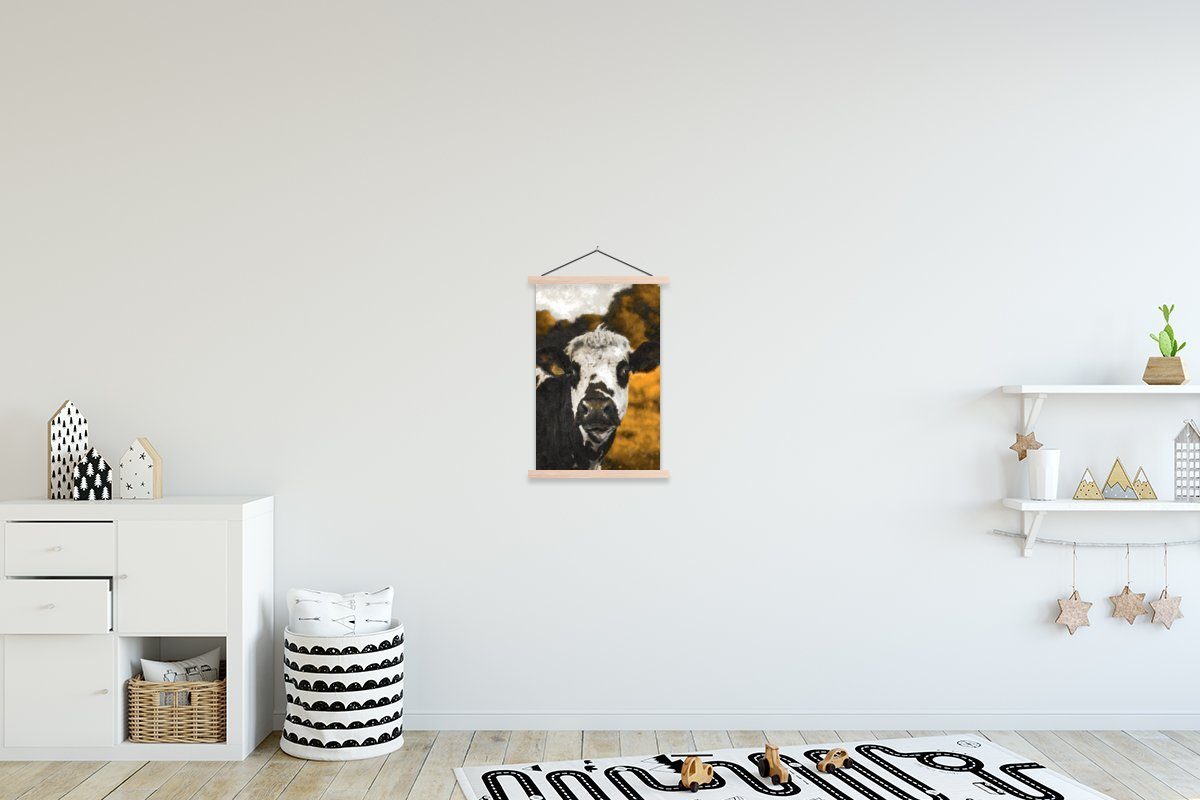 MuchoWow Poster Kuh - Querformat - Schwarz, (1 St), Posterleiste, Textilposter für Wohnzimmer, Bilderleiste, Magnetisch | Poster
