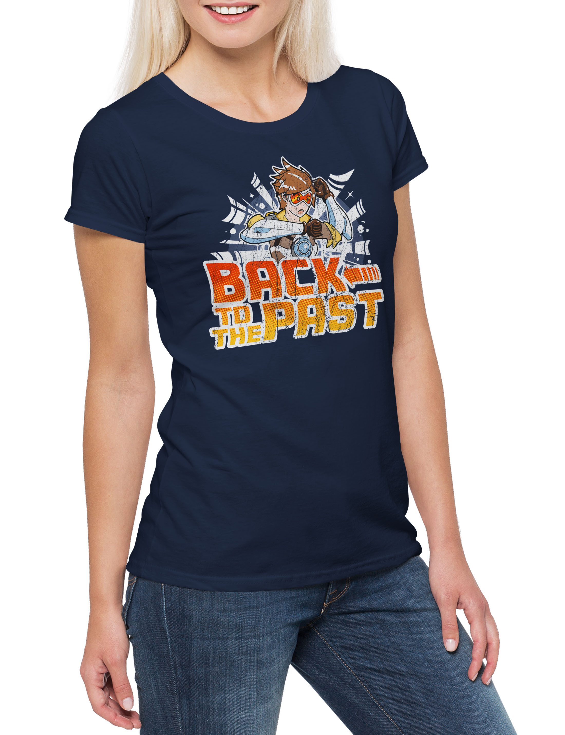 Print-Shirt Back To The Past Damen T-Shirt Zurück 80s In Marty Future Die Car Doc