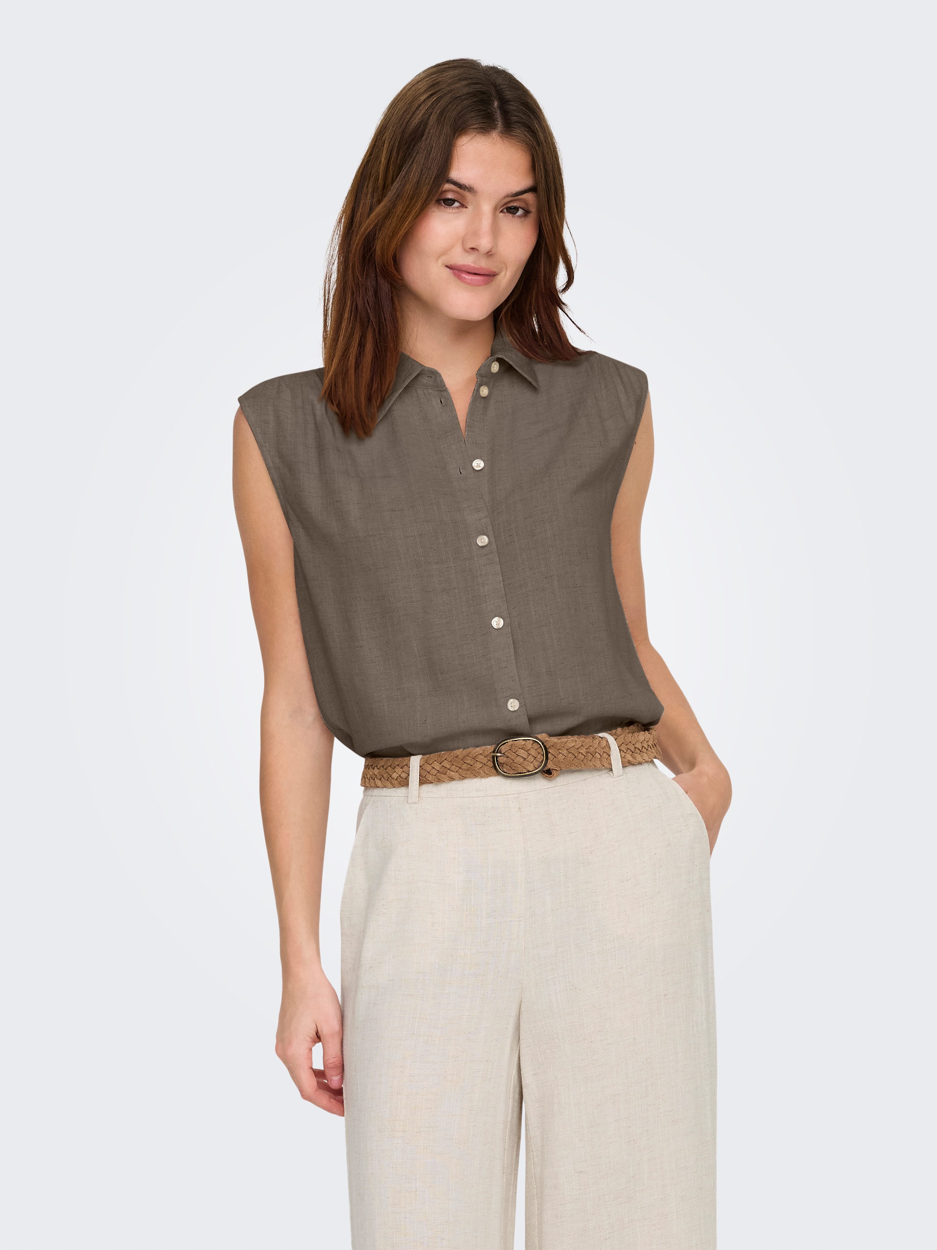 ONLY Blusentop ONLSIESTA S/L LINEN BL SHIRT PNT NOOS mit Leinen