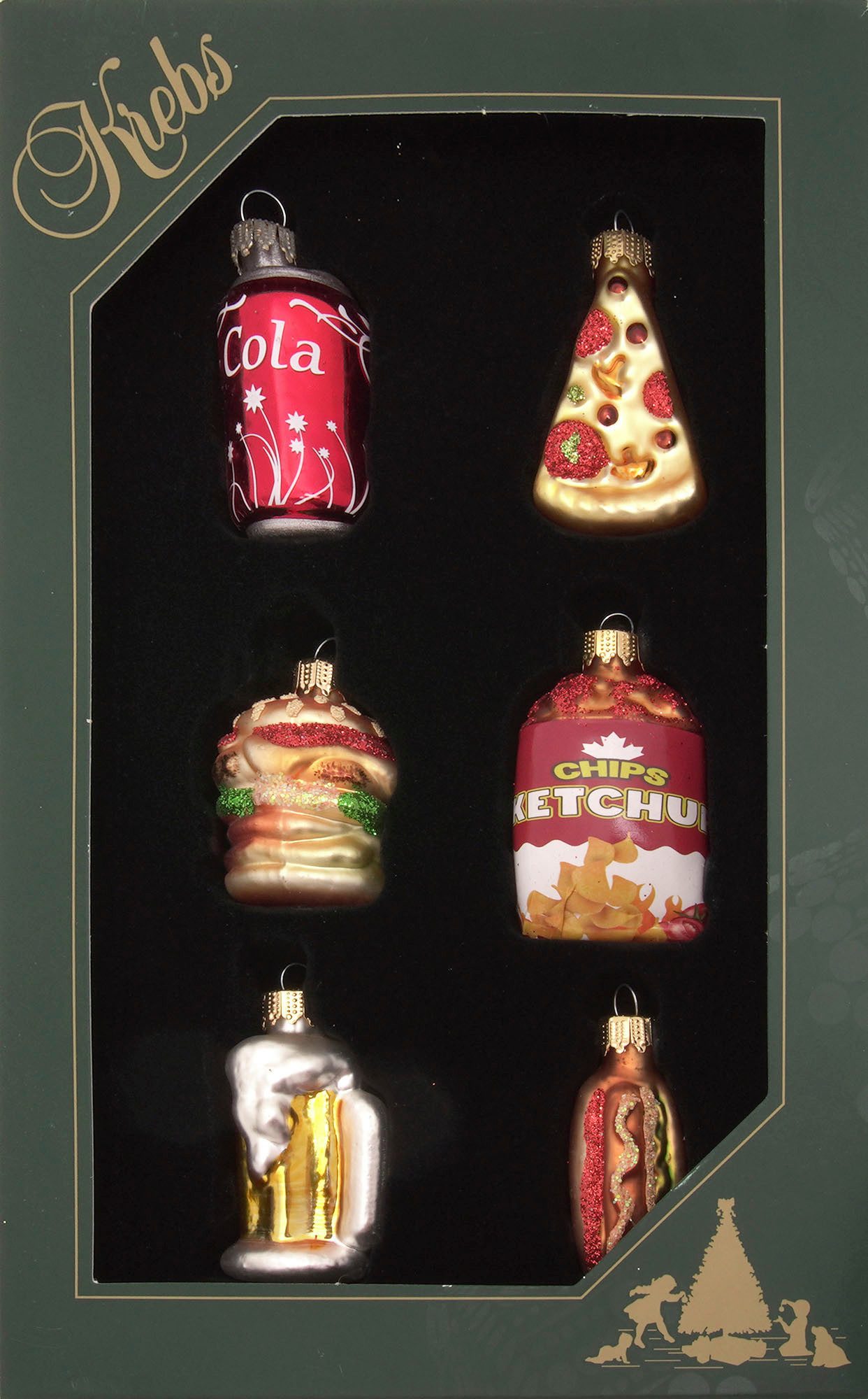 Krebs Glas Lauscha Christbaumschmuck Mini Food Set, Multiocolor, 6cm (6-tlg), Christbaumschmuck aus Glas, mundgeblasen, handgefertigt, mini, Figuren