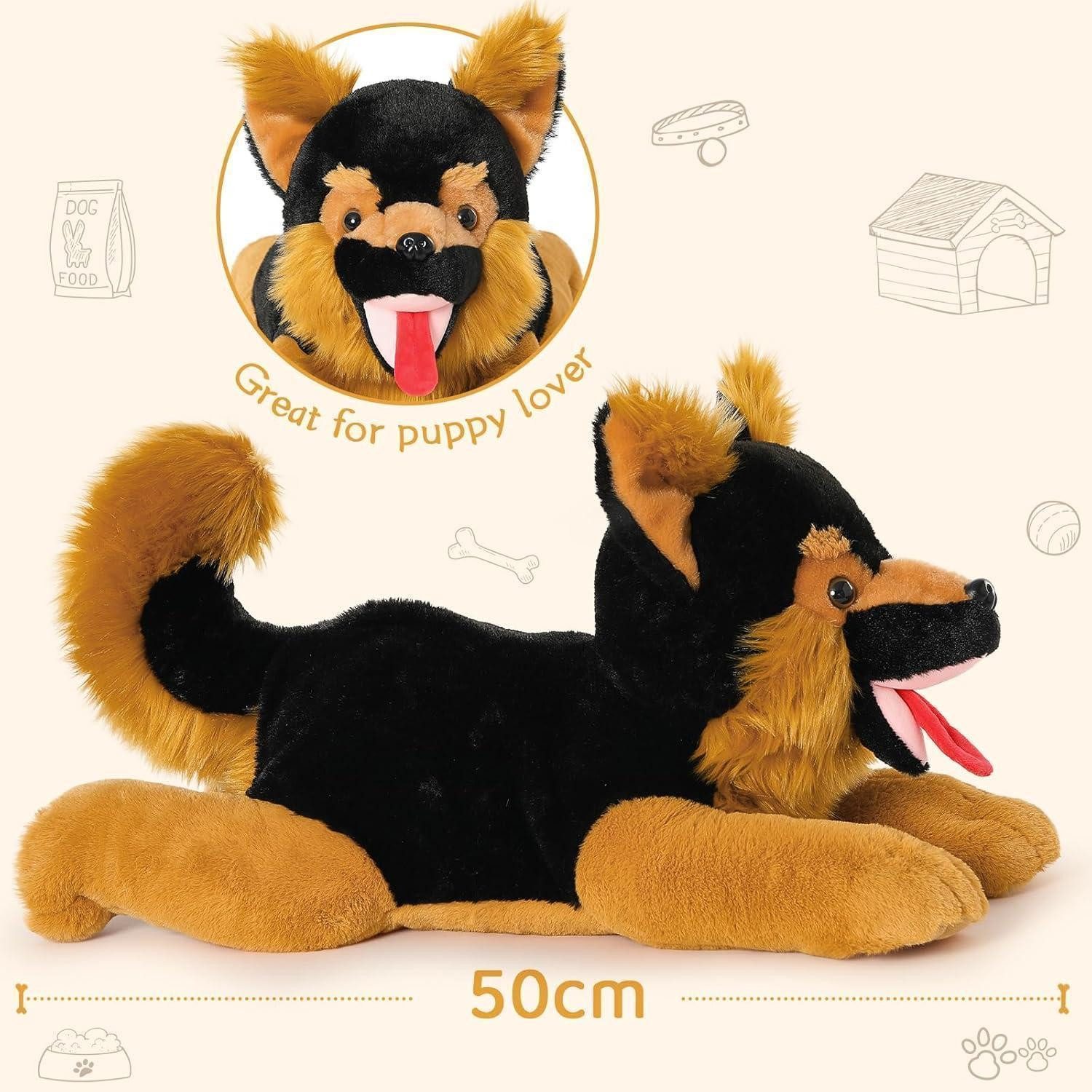 LuxusKollektion Kuscheltier Plüschtier Schäferhund Welpen Bauch 50cm Geschenk Darkbrown-black