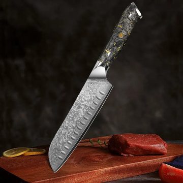 KingLux Damastmesser 18cm Klingen Santoku-Messer Damaststahl Küchenmesser